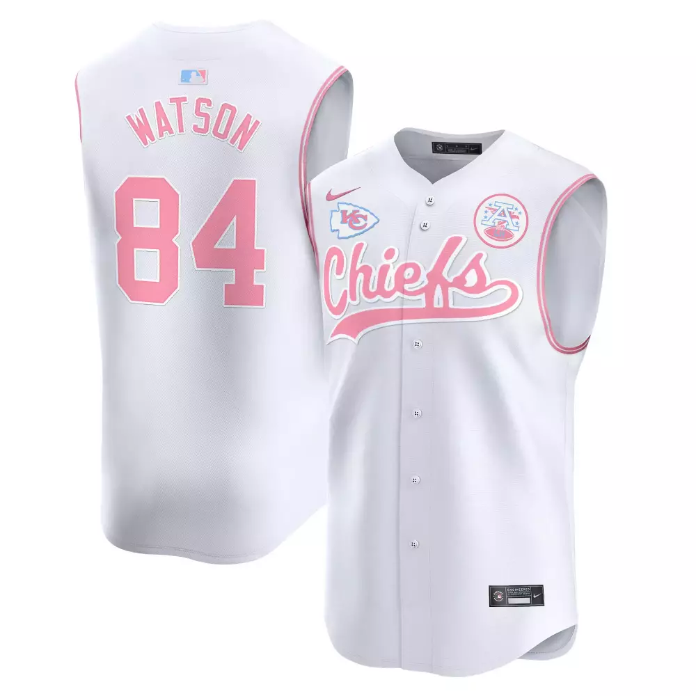 Watson 84 Kansas City Chiefs 2023 Stitched Vapor Jersey | White Pink Edition | For Men, Women & Youth