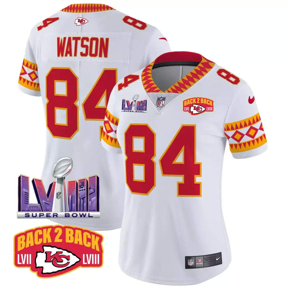 Watson 84 Kansas City Chiefs 2023 Women's Vapor Jersey | LVII Patch Back 2 Back | Stitched Fan Gear | For Men, Women & Youth