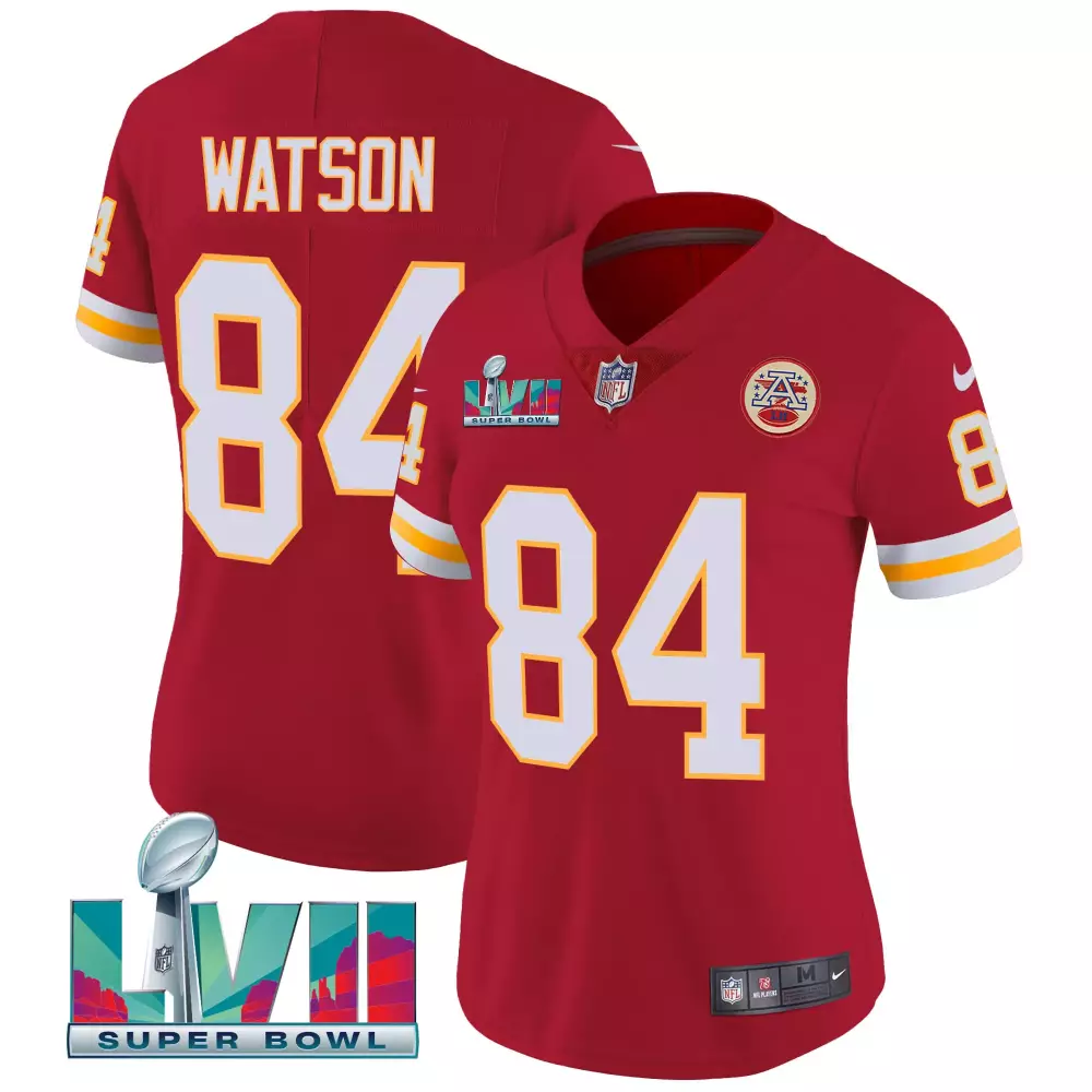 watson 84 kansas city chiefs 2023 women s all stitched vapor jersey super bowl edition red 3