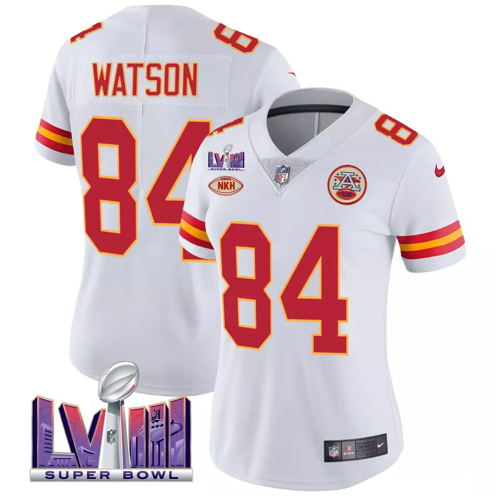 watson 84 kansas city chiefs 2023 women s all stitched vapor jersey super bowl edition white 2