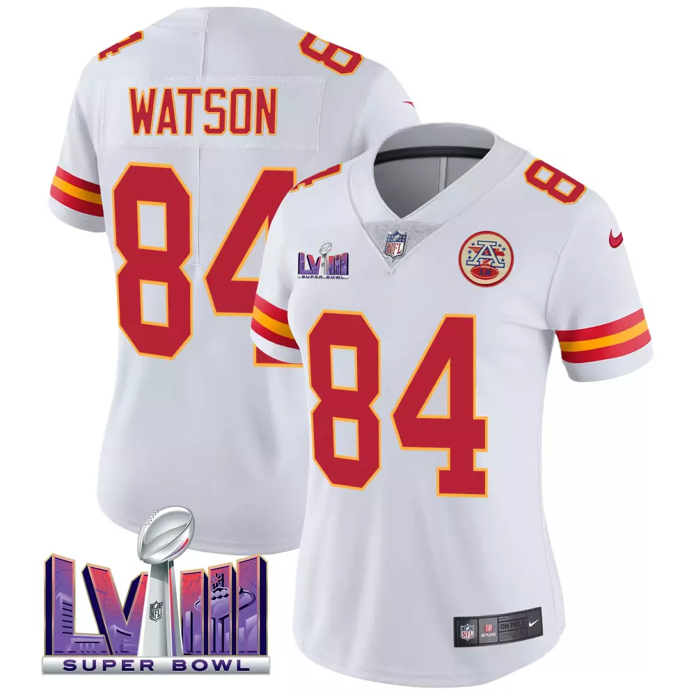 watson 84 kansas city chiefs 2023 women s all stitched vapor jersey super bowl edition white 2