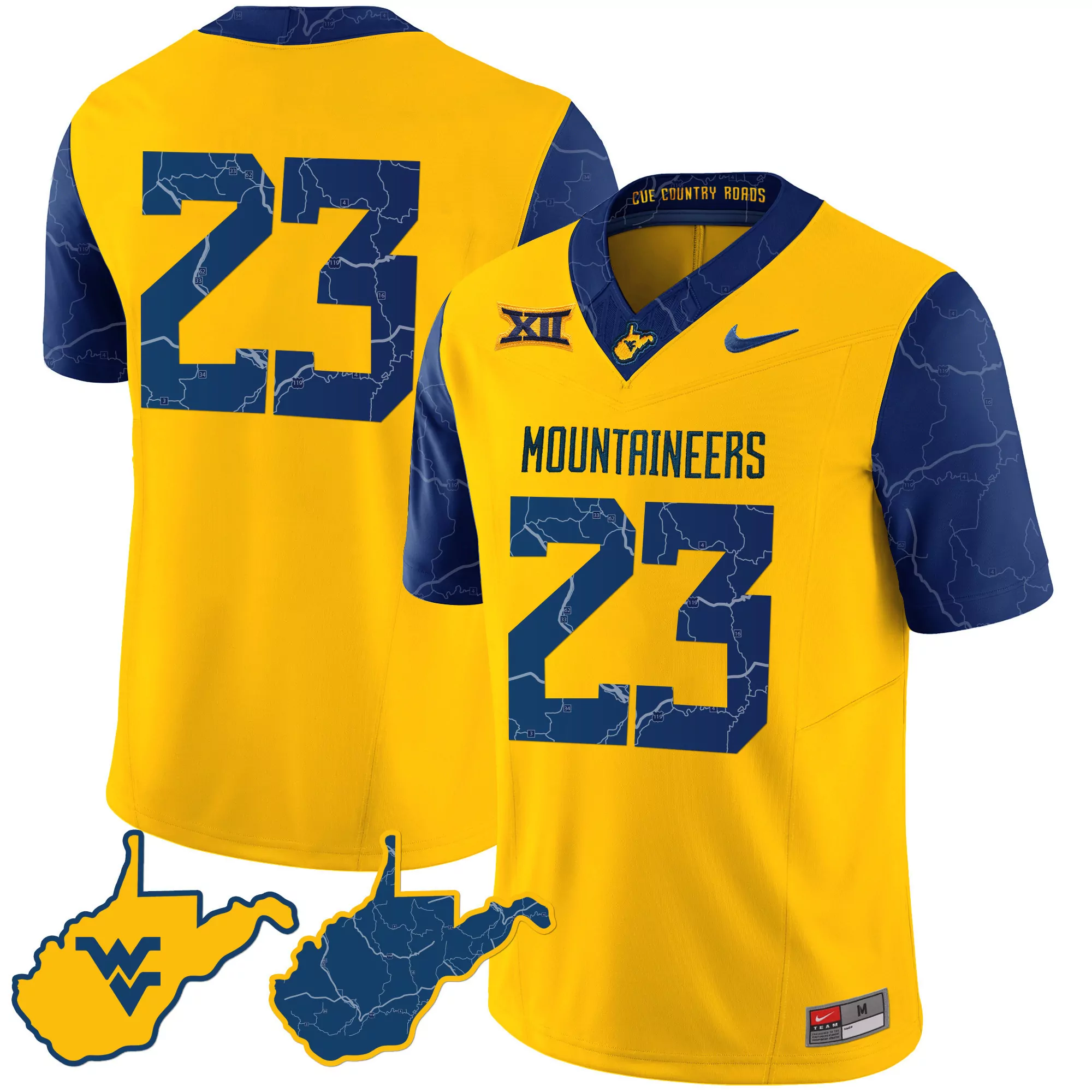 west virginia mountaineers 23 men s 2023 nike all stitched vapor jersey blue yellow