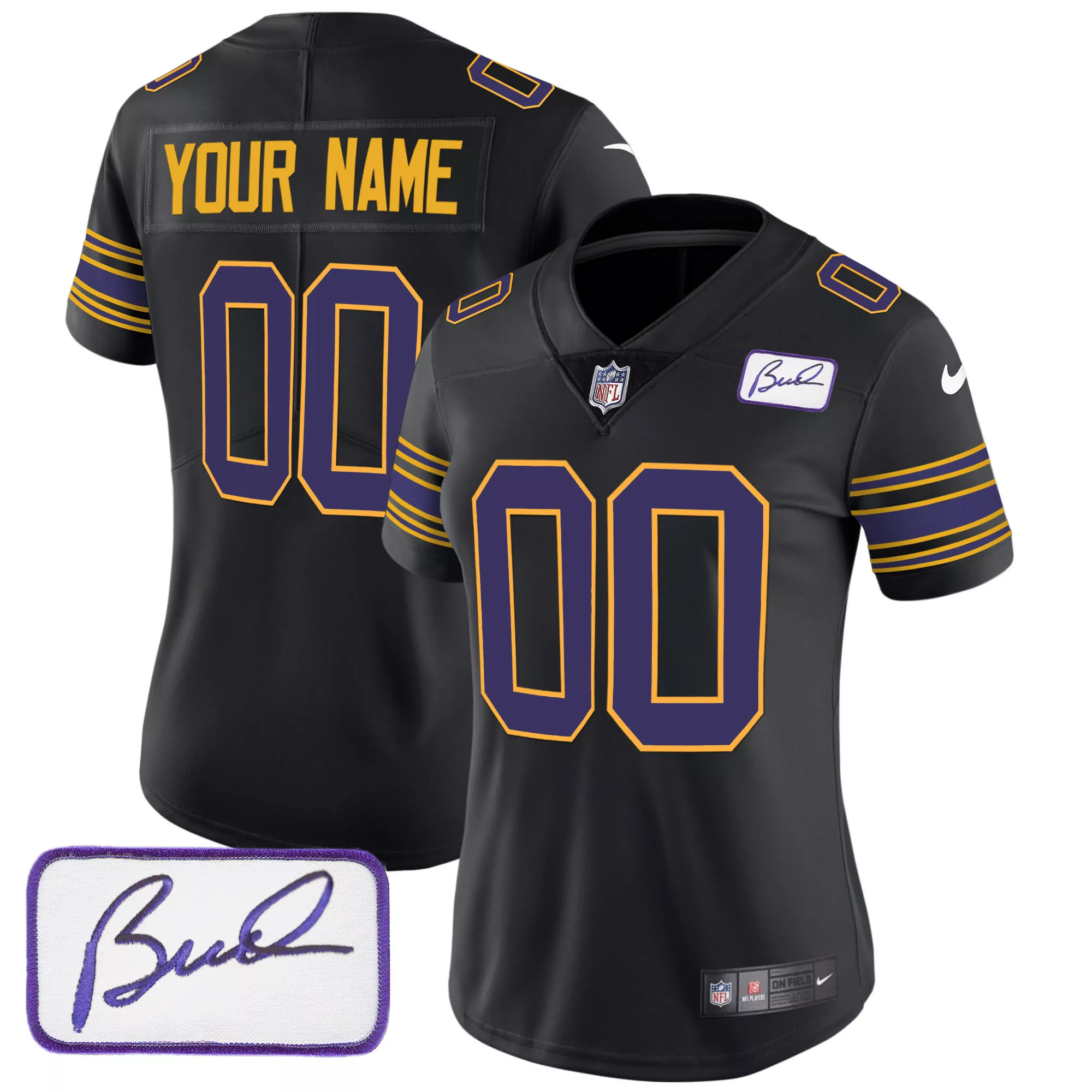 your name 00 team name 2023 women s all stitched vapor jersey black purple patch quality edition