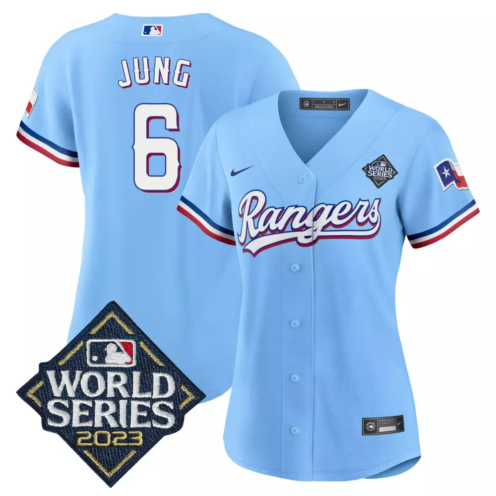 Texas Rangers 2023 Women's Stitched Blue Jersey | Jung 6 with Name Patch | World Series | For Women & Youth
