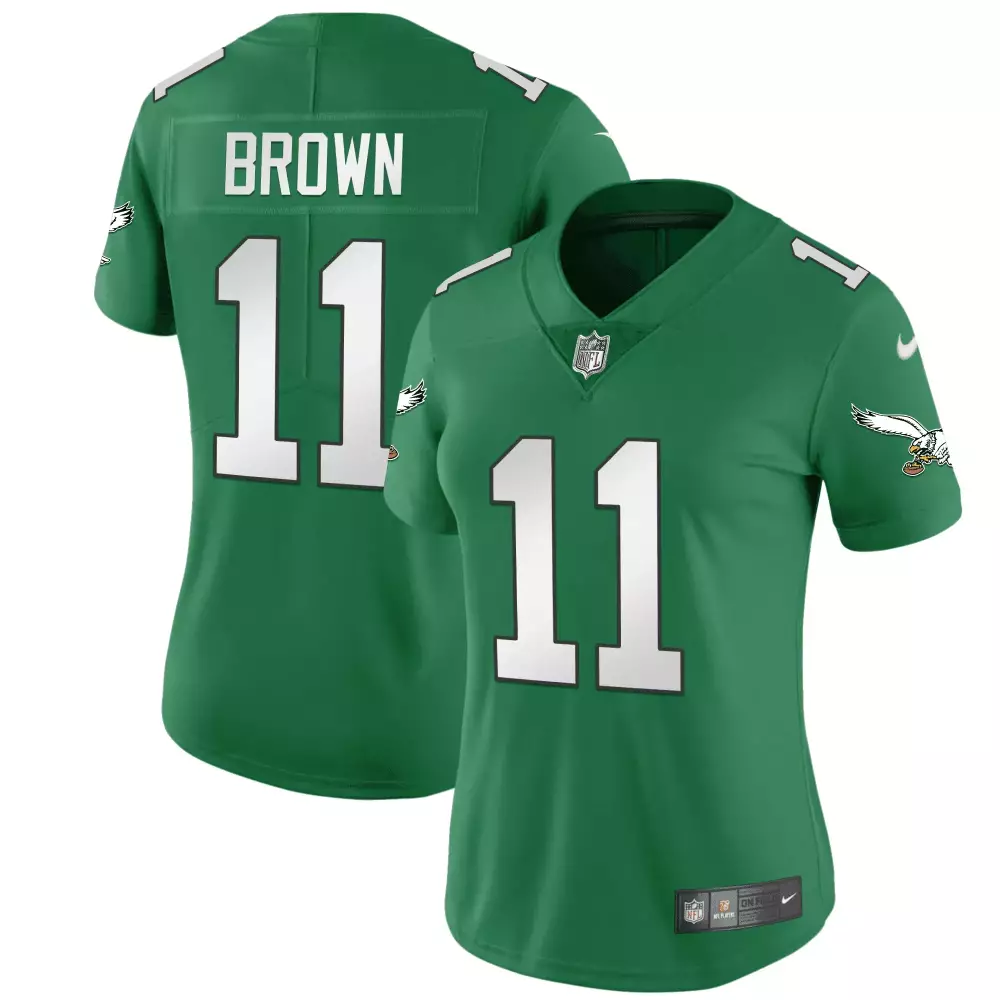 a j brown 11 philadelphia eagles women s black super bowl lvii gold stitched jersey name patch