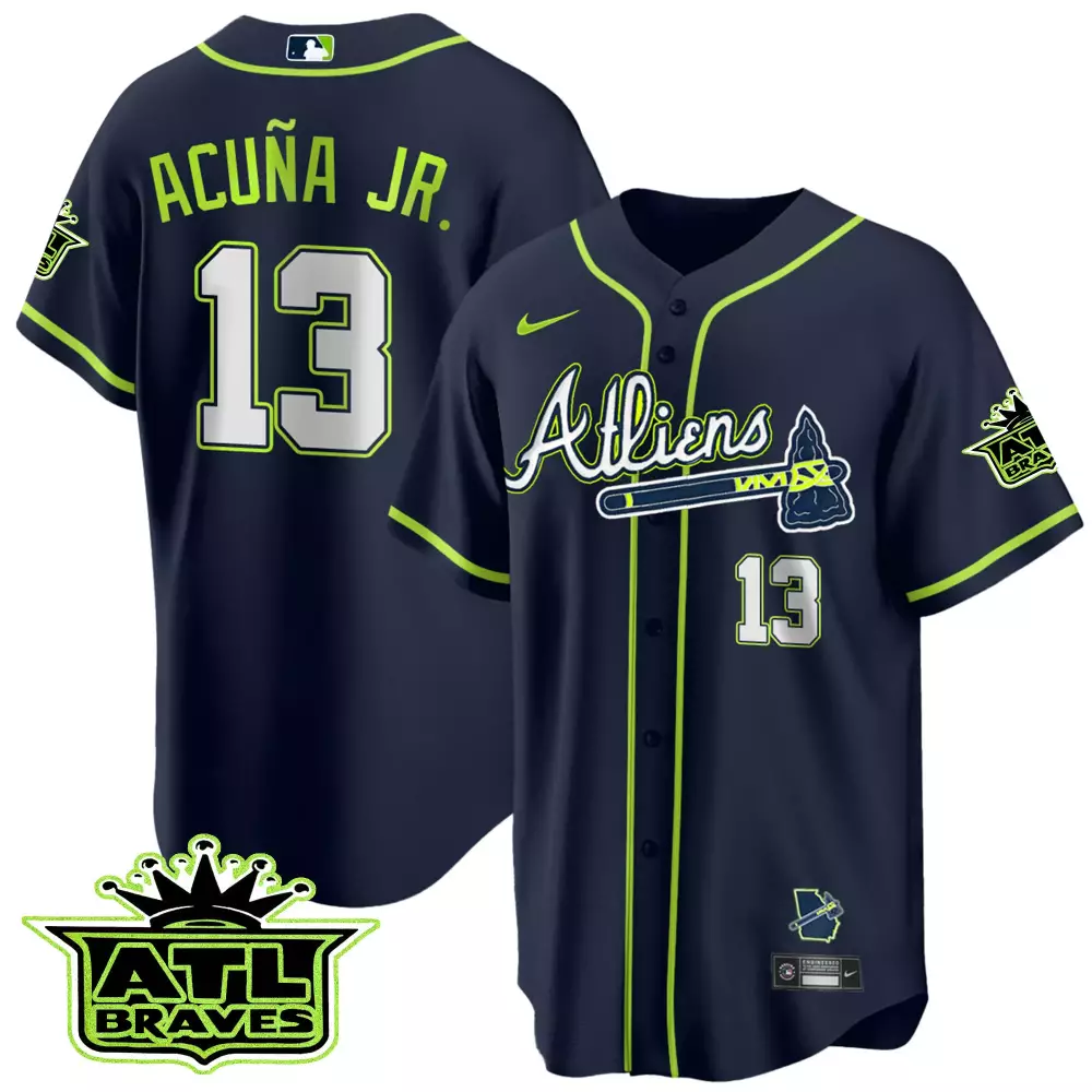 Acuna Jr. Atlanta Braves 2023 Navy Outkast Custom Stitched Jersey | All Stitched Vapor Edition | For Men, Women & Youth