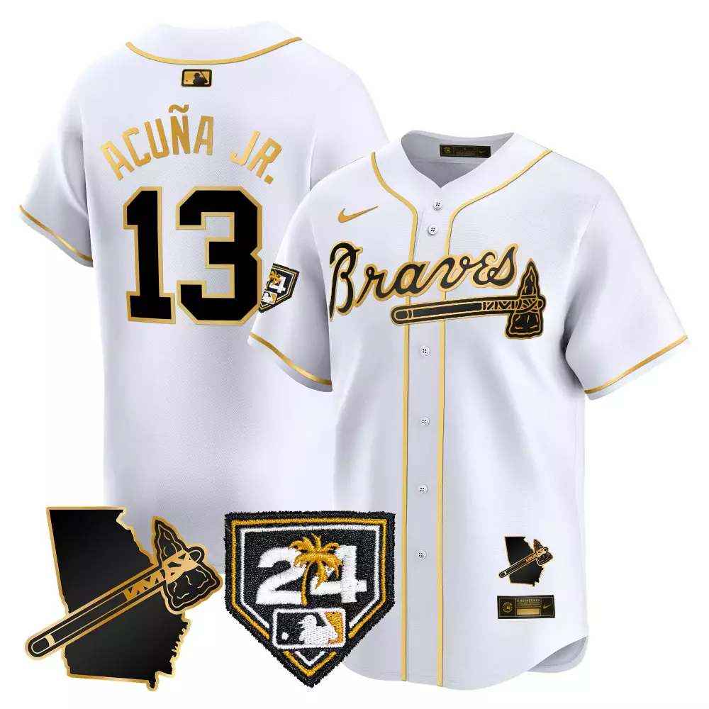 acua jr 13 atlanta braves white stitched jersey with name patch 2024 women s style