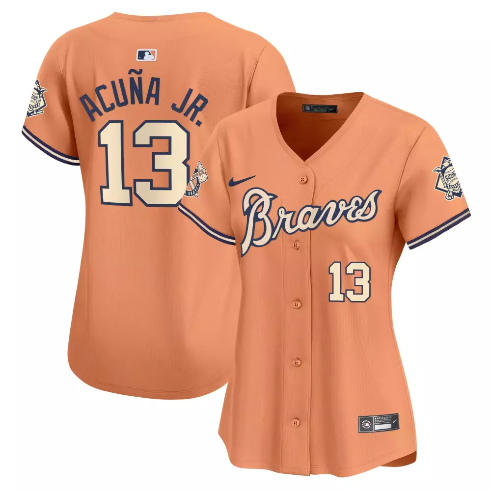 acua jr 13 atlanta braves women s navy the big peach all stitched vapor jersey