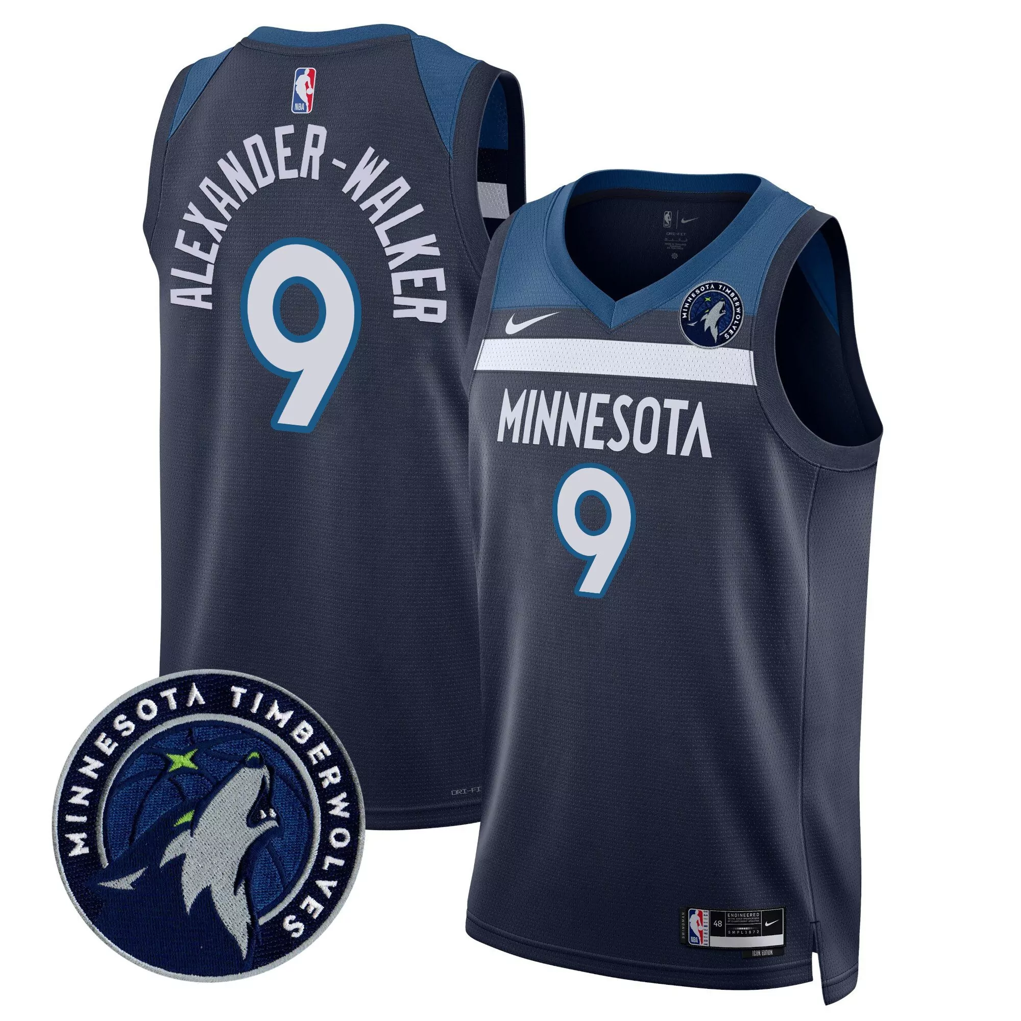 alexander walker 9 minnesota timberwolves black stitched jersey name patch men s style 2023 1
