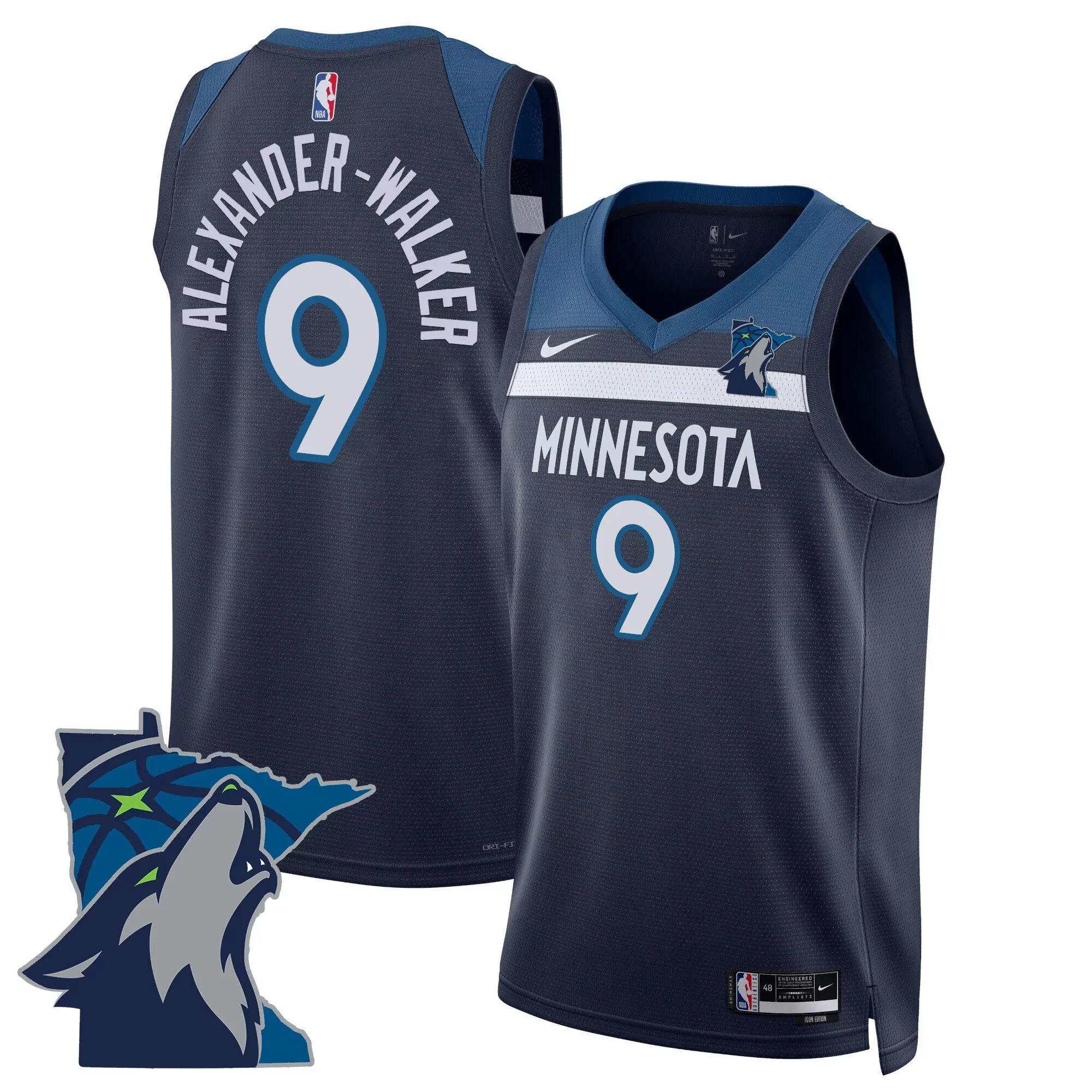 alexander walker 9 minnesota timberwolves navy all stitched jersey name patch 2023
