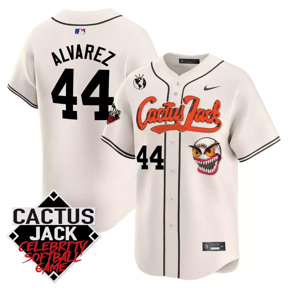 alvarez 44 cactus jack celebrity softball game stitched jersey cream men s style 2023