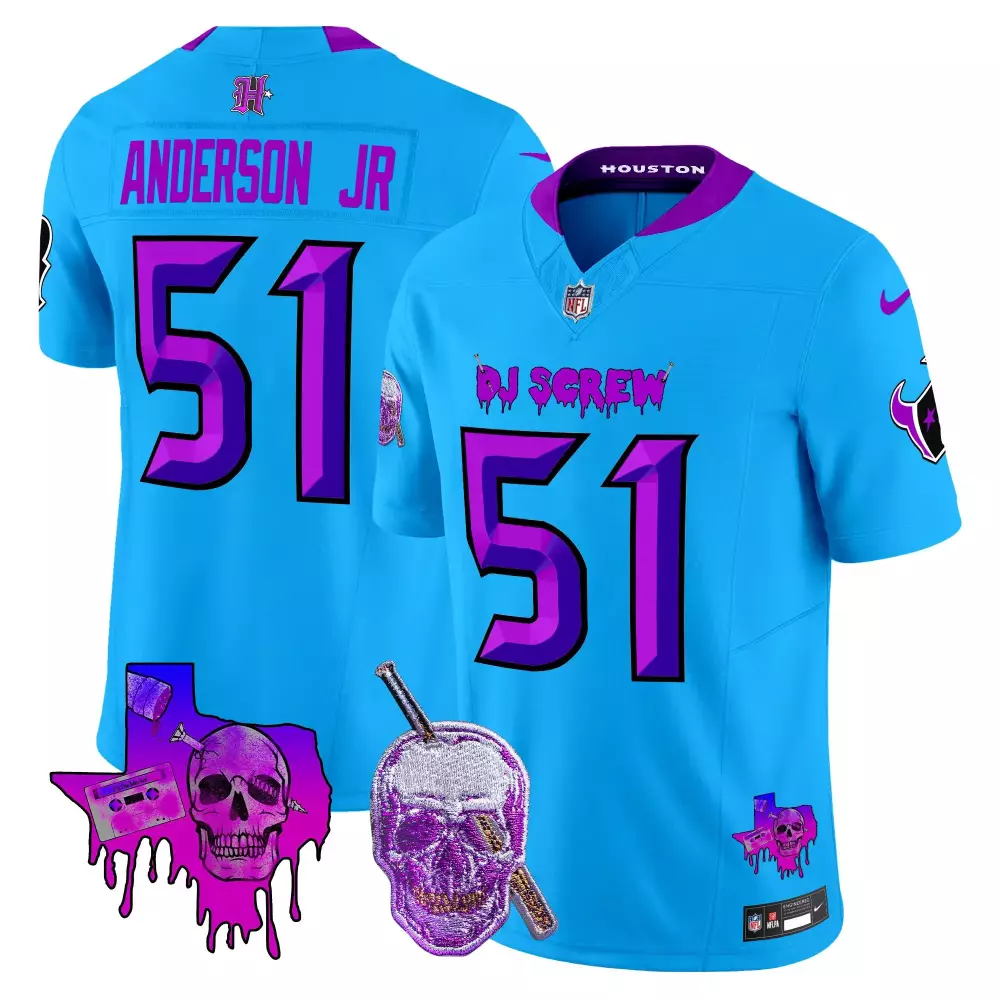 Anderson Jr 51 Houston Texans Blue All Stitched Jersey | With Name Patch 2023 | For Men, Women & Youth
