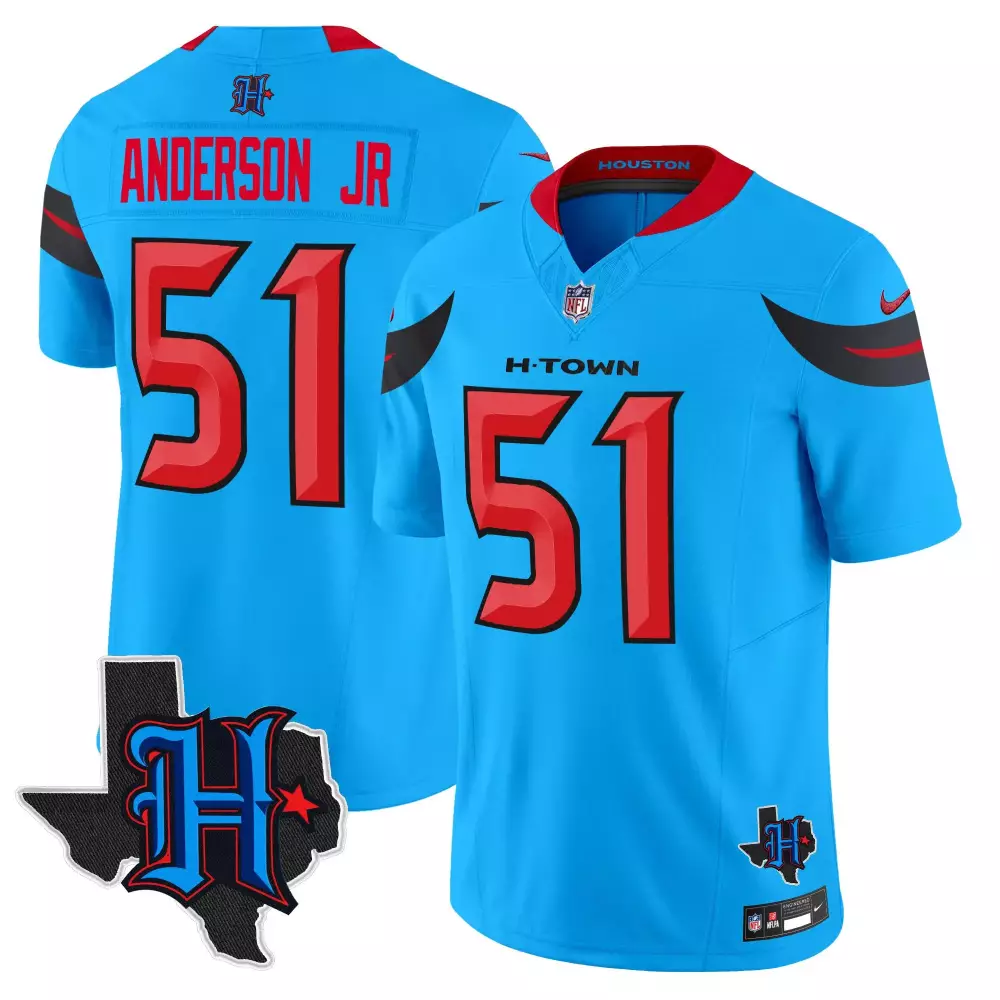 Anderson Jr 51 Houston Texans Blue All Stitched Jersey | With Name Patch 2023 | For Men, Women & Youth