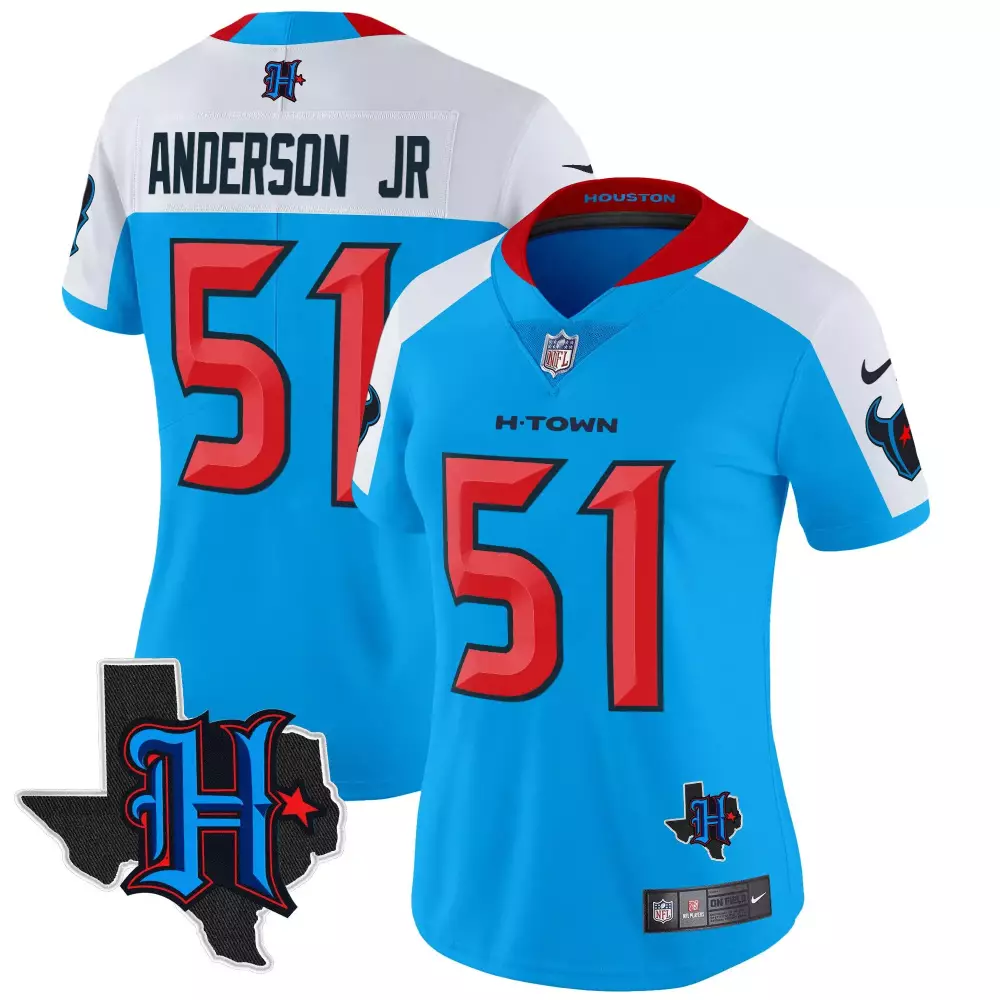 Anderson Jr 51 Houston Texans Blue All Stitched Jersey | With Name Patch 2023 | For Men, Women & Youth