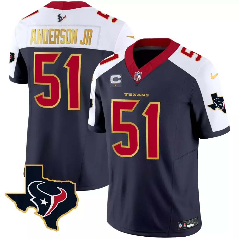 Anderson Jr. 51 Houston Texans Navy Stitched Jersey | 2023 Name Patch | Limited Edition Fan Gear for Men, Women & Youth
