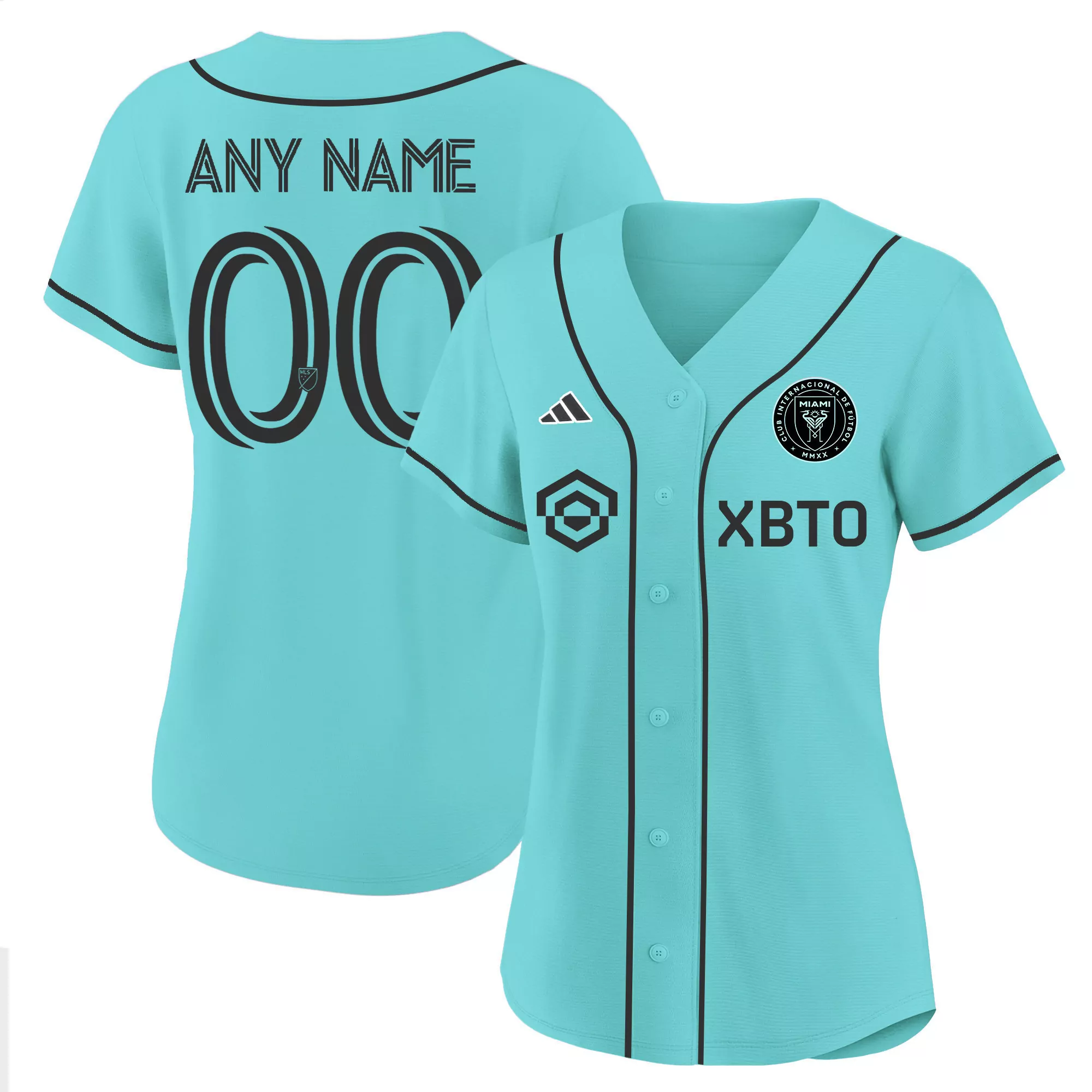 any name 00 inter miami women s aqua stitched baseball jersey name patch 2023