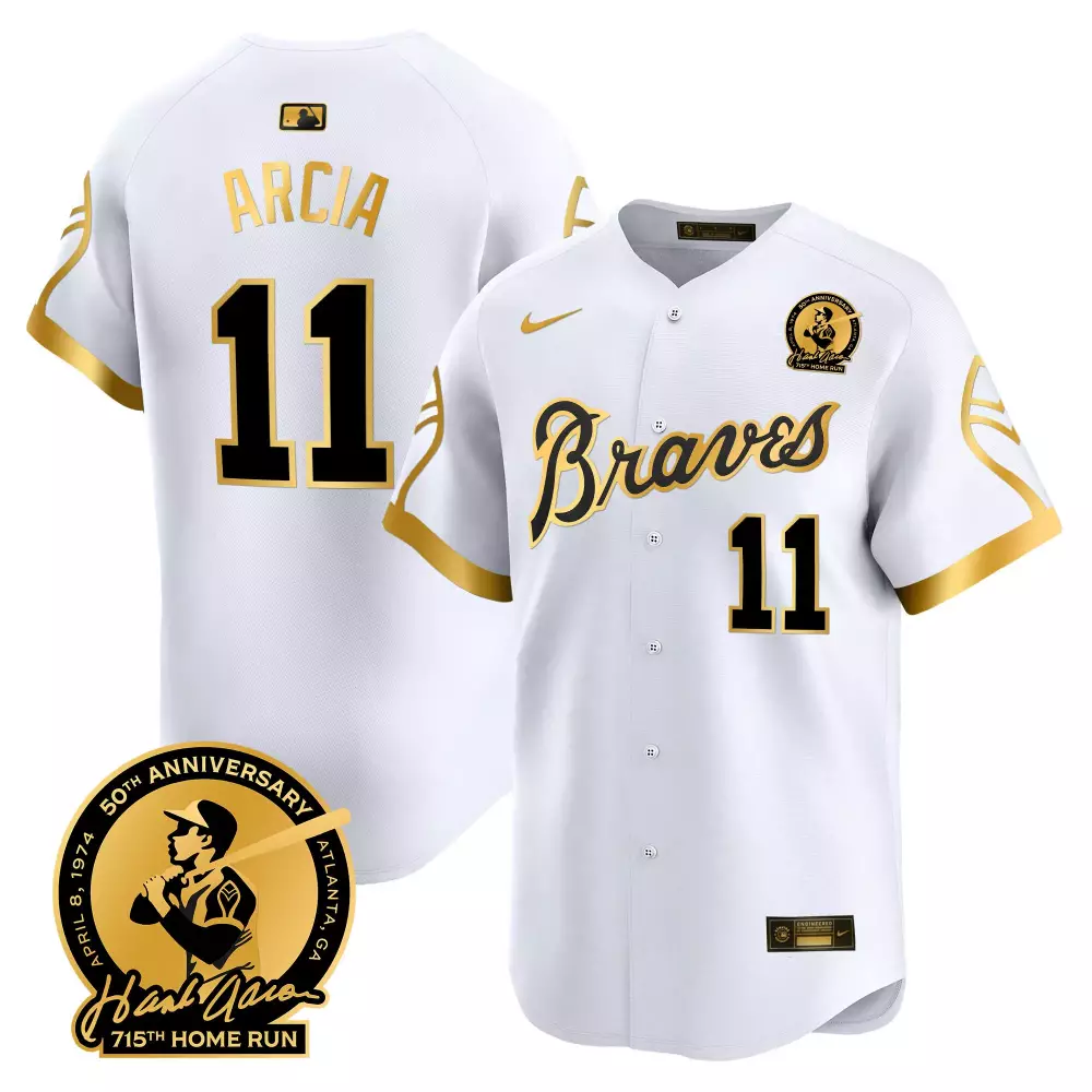 arcia 11 atlanta braves white stitched jersey with name patch men s 2024 50th anniversary