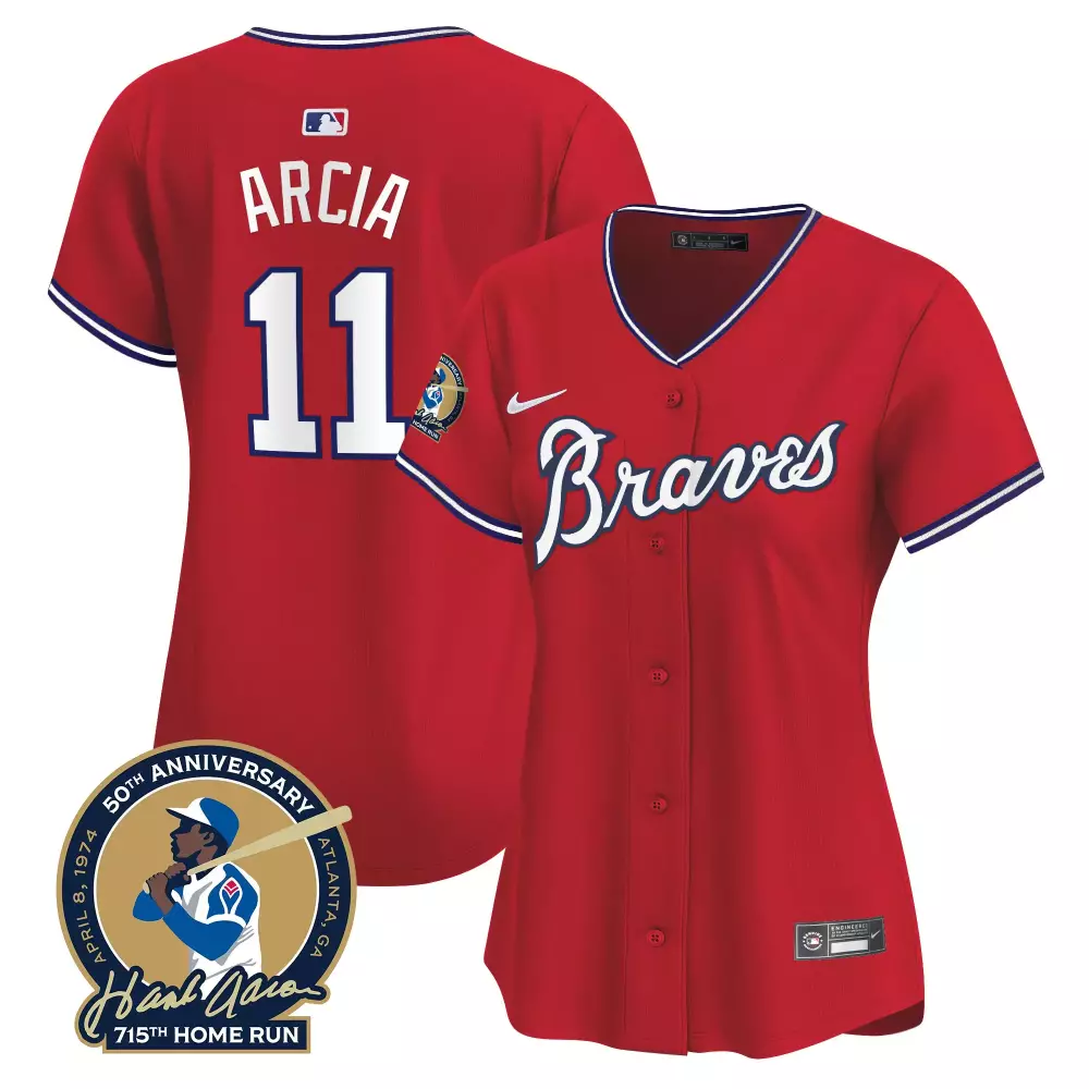arcia 11 atlanta braves white stitched jersey with name patch men s 2024 50th anniversary