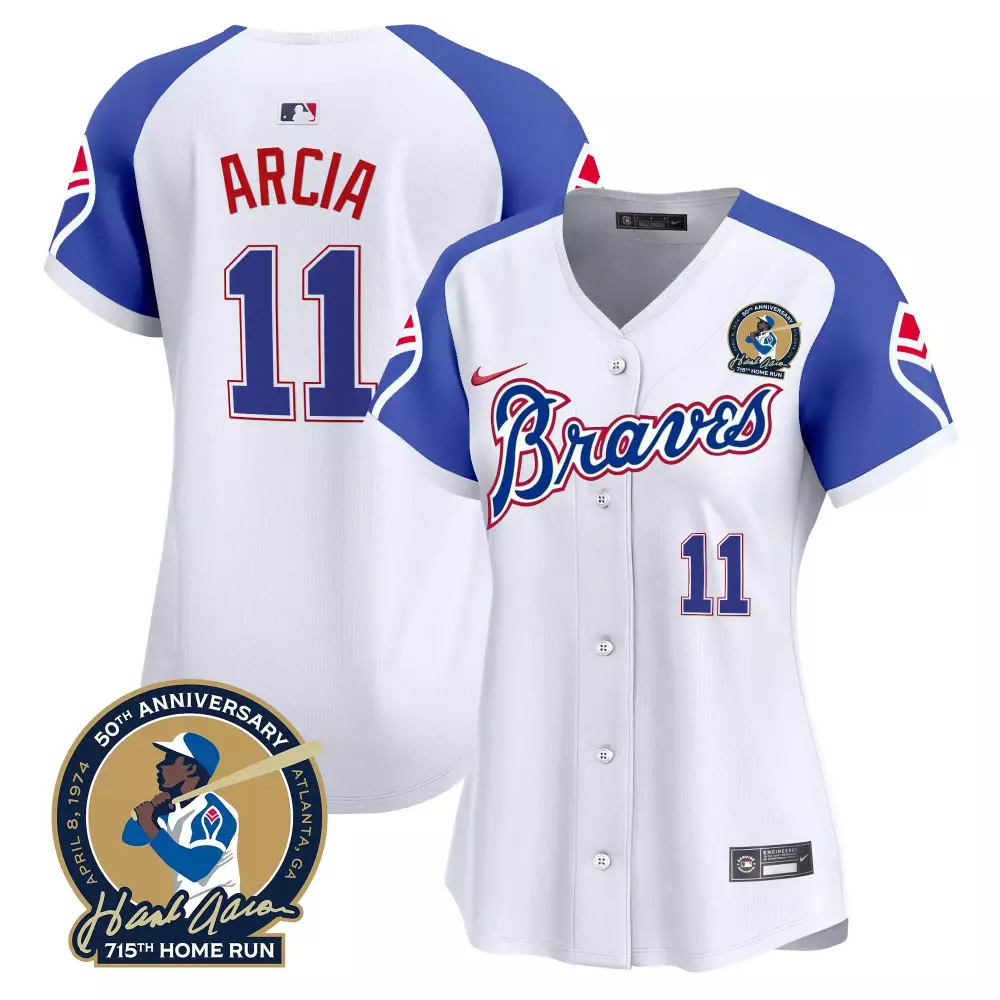 arcia 11 atlanta braves white stitched jersey with name patch men s 2024 50th anniversary