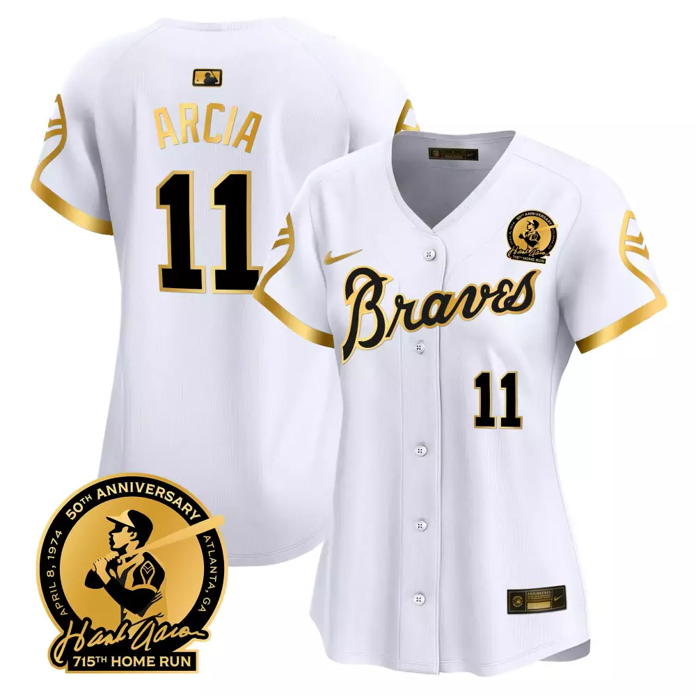 arcia 11 atlanta braves white stitched jersey with name patch men s 2024 50th anniversary