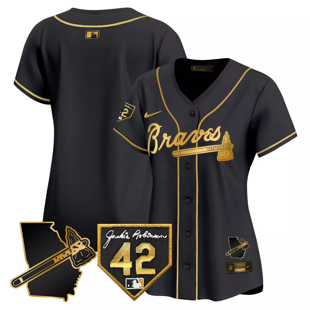atlanta braves women s black stitched jersey name patch jackie robinson 42 2024