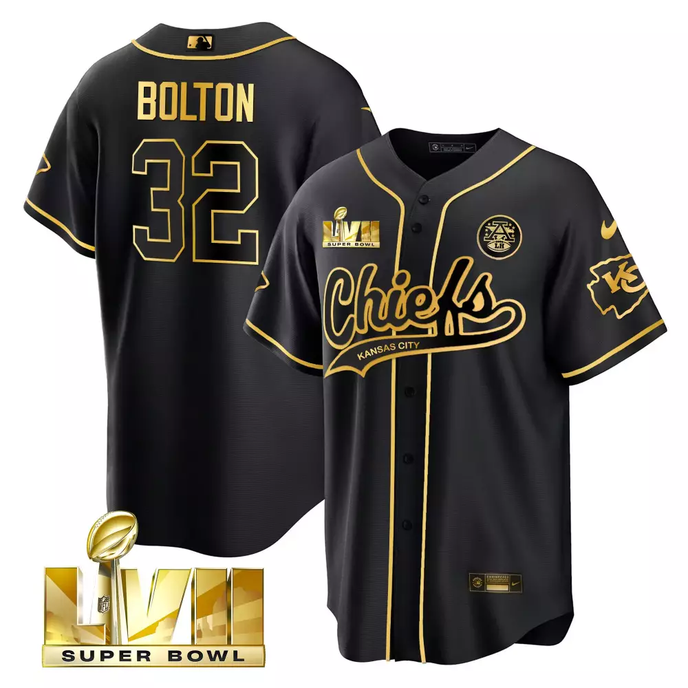 bolton 32 kansas city chiefs black all stitched jersey name patch men s 2023 super bowl lviii