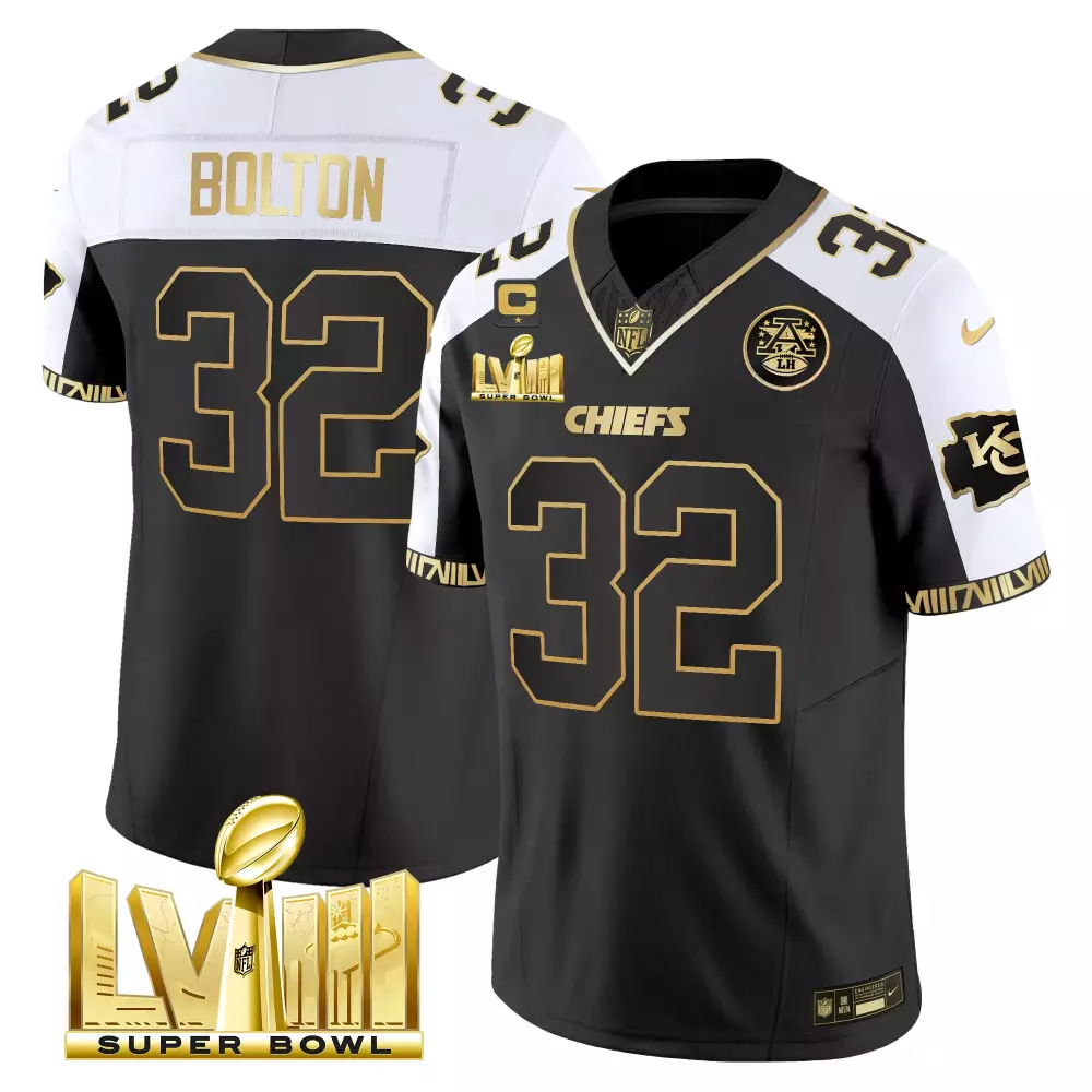 Bolton 32 Kansas City Chiefs 2023 Black All Stitched Jersey | Name Patch Super Bowl LVIII | Limited Edition Fan Gear | For Men, Women & Youth