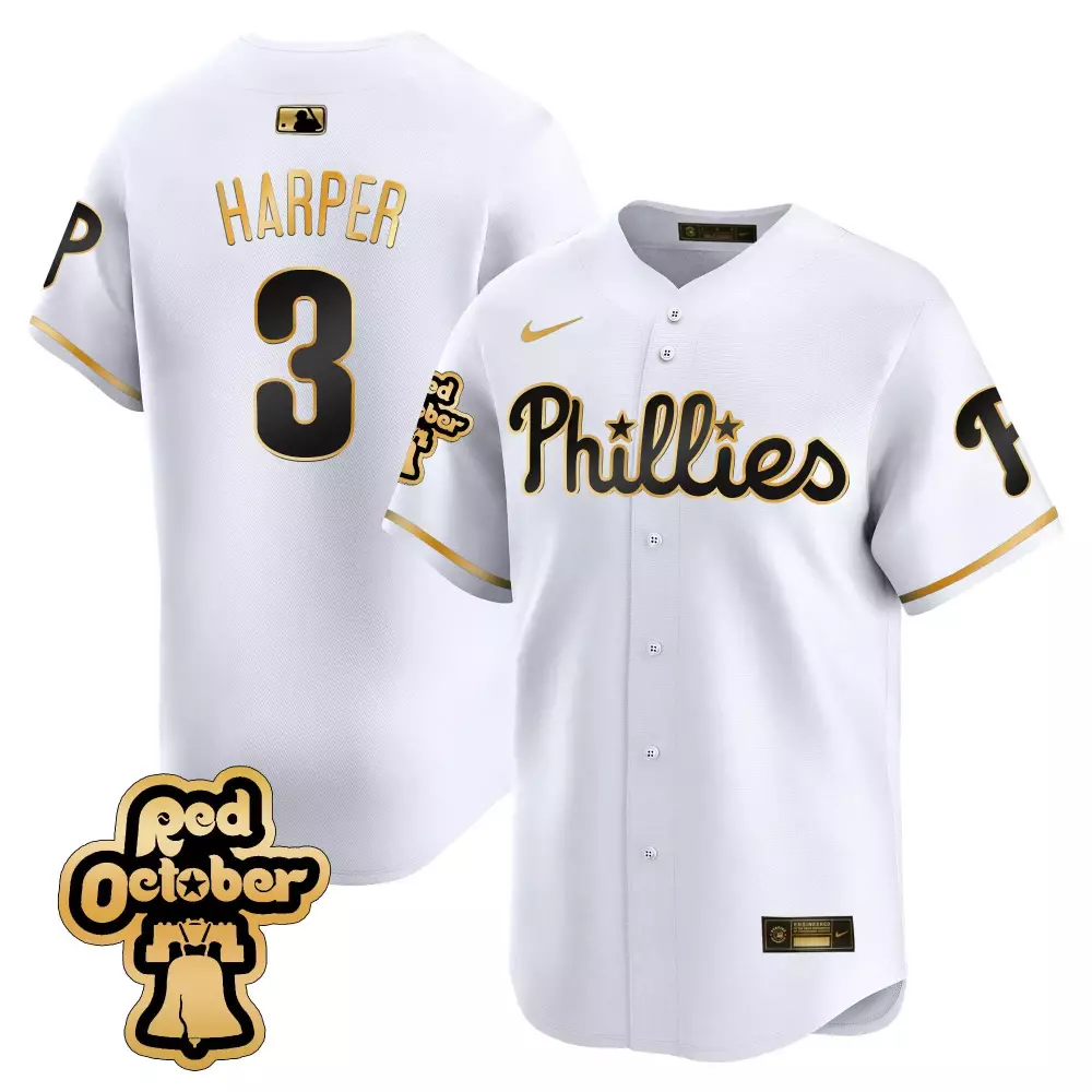 bryce harper 3 philadelphia phillies white stitched jersey name patch men s 2023 red october