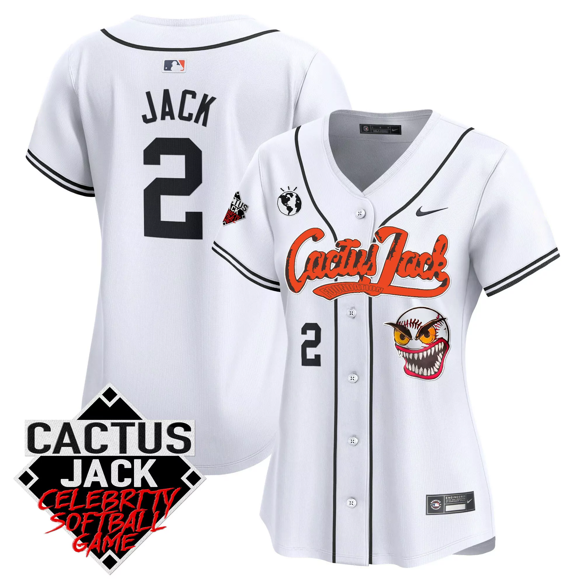 cactus jack 2 women s cream stitched jersey with name patch celebrity softball game 2023