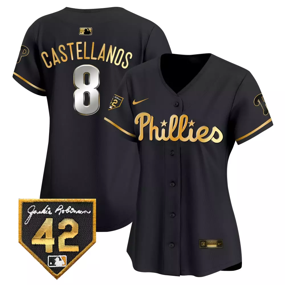 Castellanos Phillies 2024 Women's Black Jersey with Jackie Robinson Patch | Stitched Vapor Fan Gear | For Women, Men & Youth