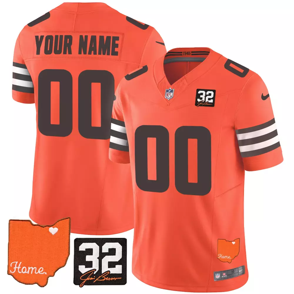 cleveland browns orange all stitched jersey with name patch 32 jim brown 1946 custom men s style