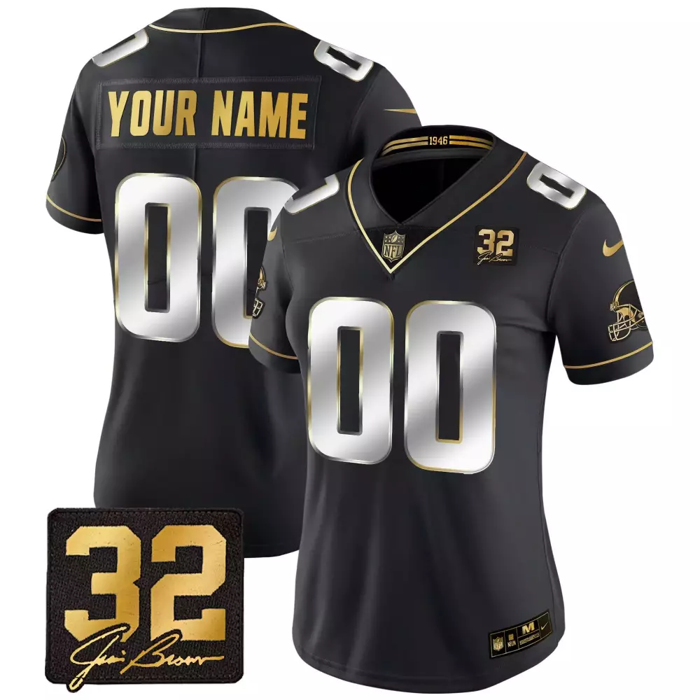 cleveland browns women s black custom jersey all stitched name patch 32 jim brown 2023