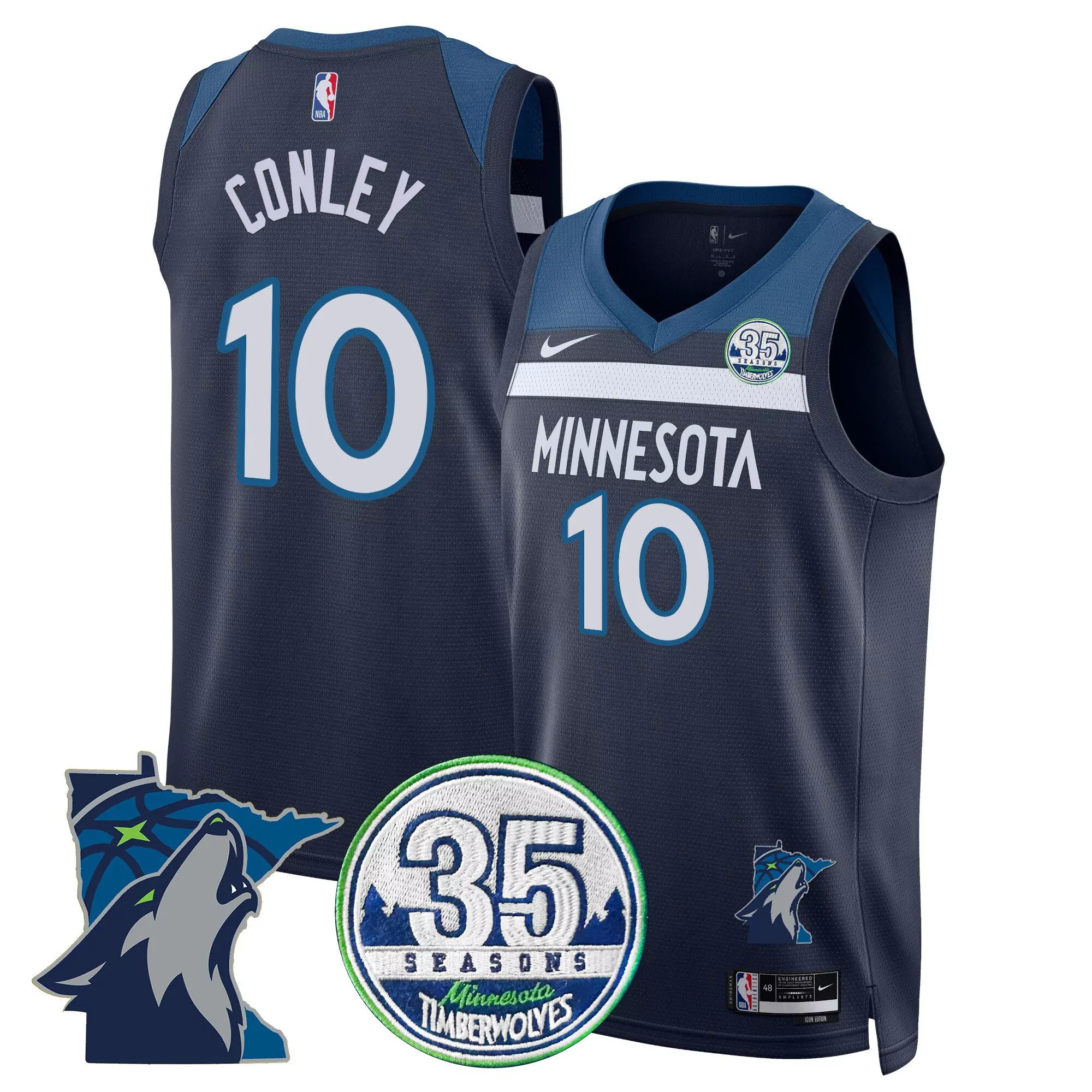 conley 10 minnesota timberwolves navy all stitched men s swingman jersey 2023 name patch
