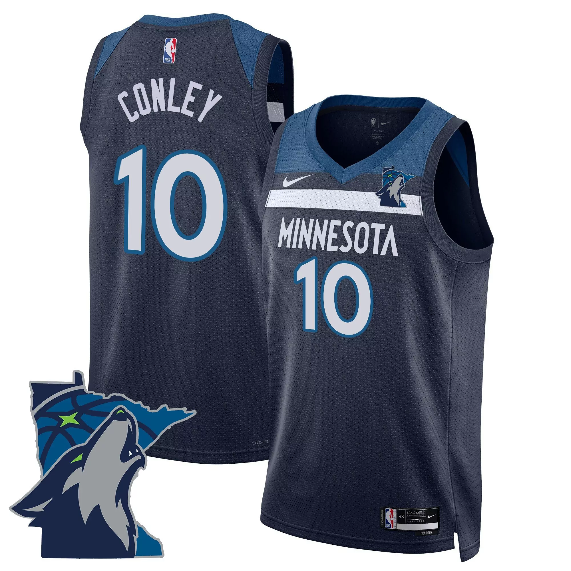 conley 10 minnesota timberwolves navy all stitched men s swingman jersey 2023 name patch
