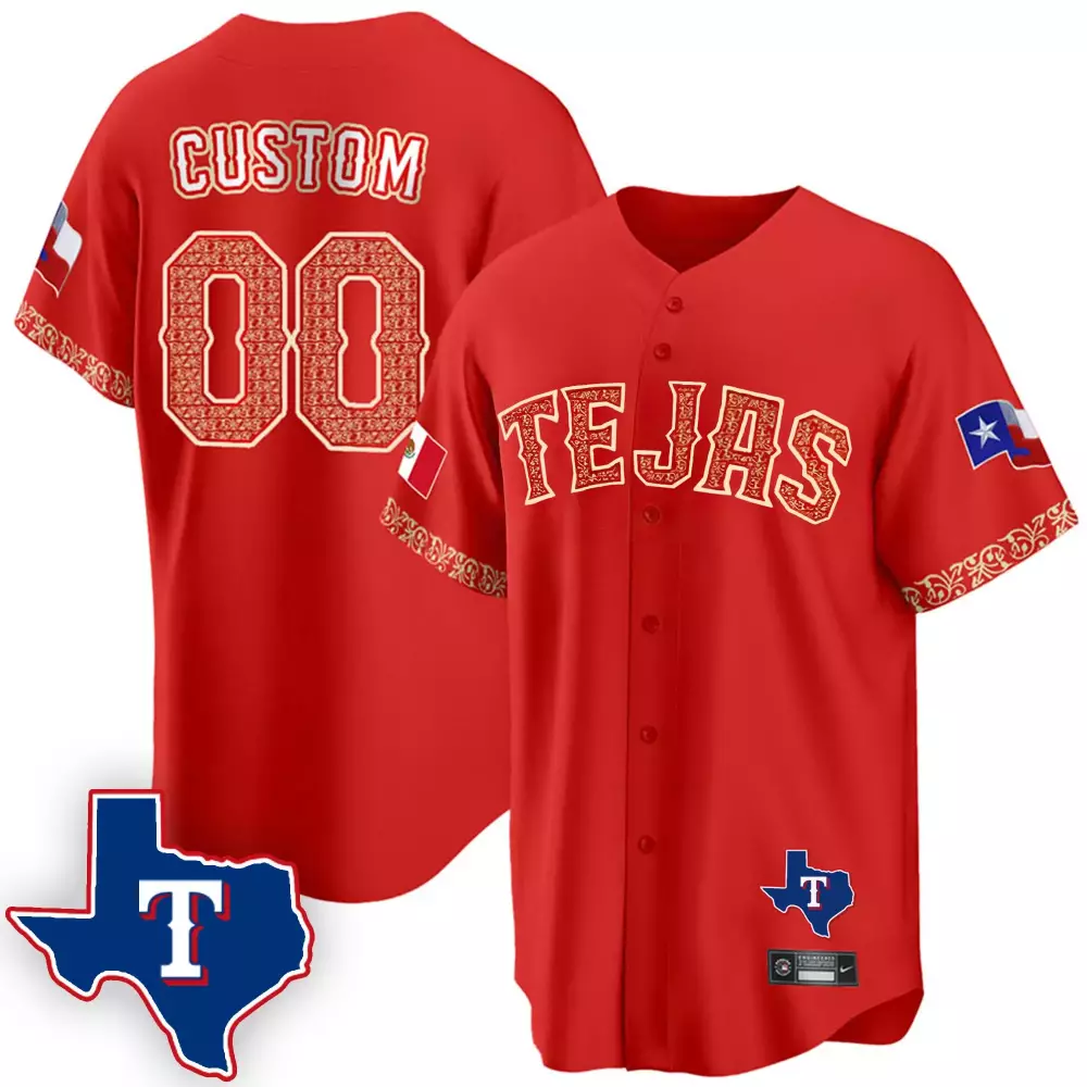Custom 00 Red Texas Rangers Stitched Jersey | Name Patch Men's Style 2023 | For Men, Women & Youth