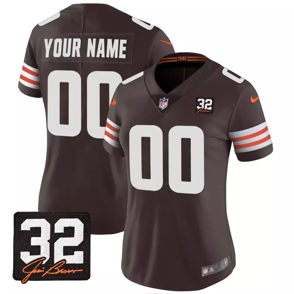 Custom Women’s Brown Jersey | All Stitched Name Patch 32 Jim Brown 1946 | For Women, Men & You