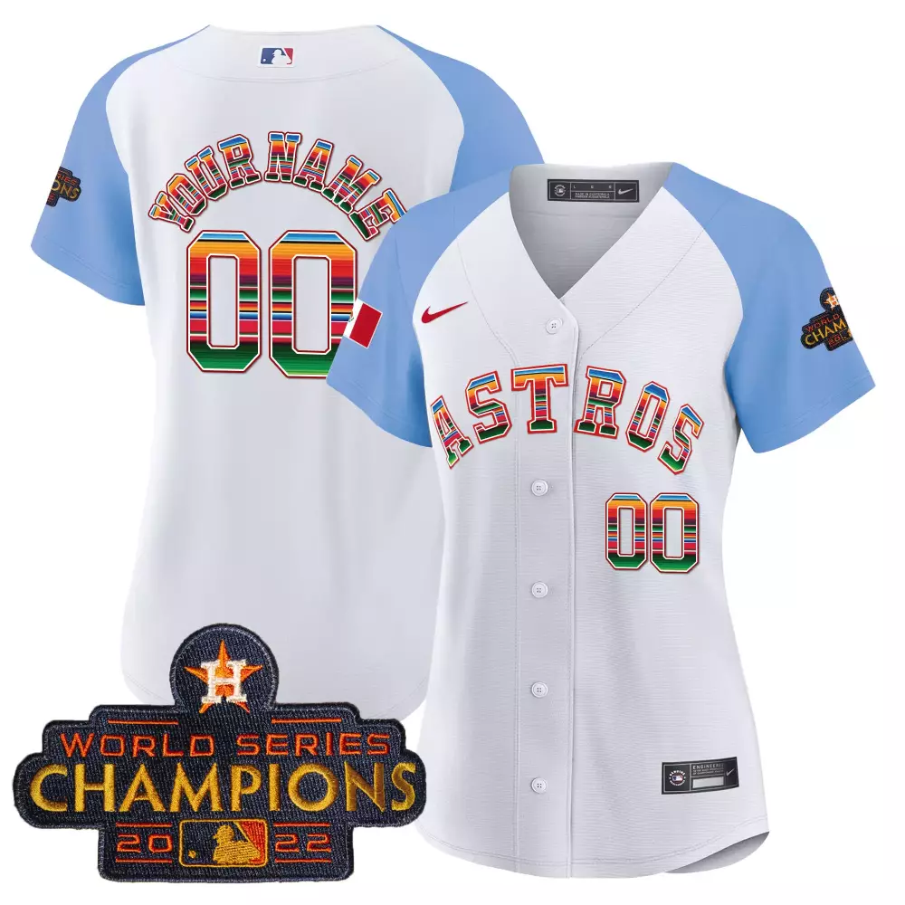 Custom Women's White Blue Stitched Astros Jersey 2022 | Your Name 00 & World Series Patch | For Women & Youth