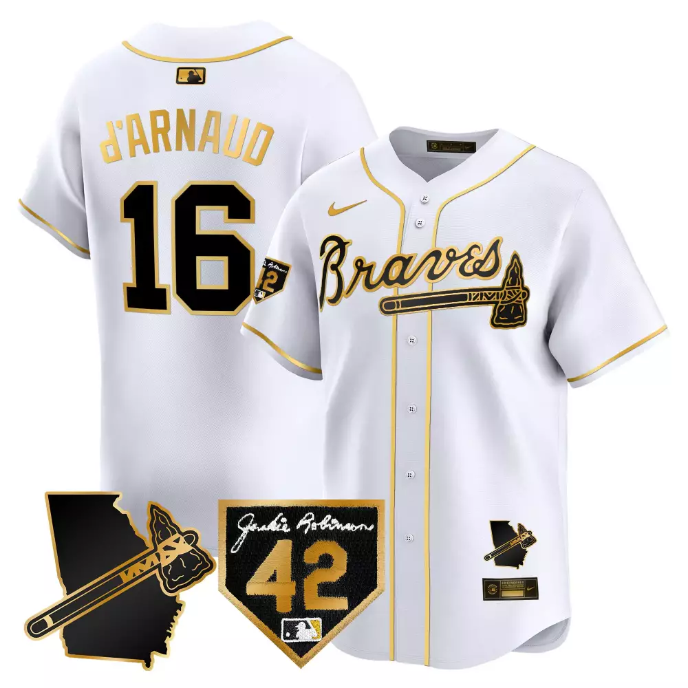 Travis d'Arnaud 16 Atlanta Braves 2024 Stitched Jersey | Jackie Robinson Patch | Limited Edition Fan Gear | For Men, Women & Youth
