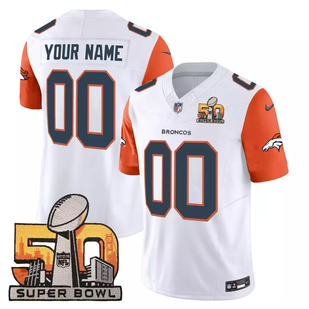 Denver Broncos Super Bowl 50 Custom Jersey | All Stitched White Men's Name Patch | Unique Fan Gear for Men, Women & Youth