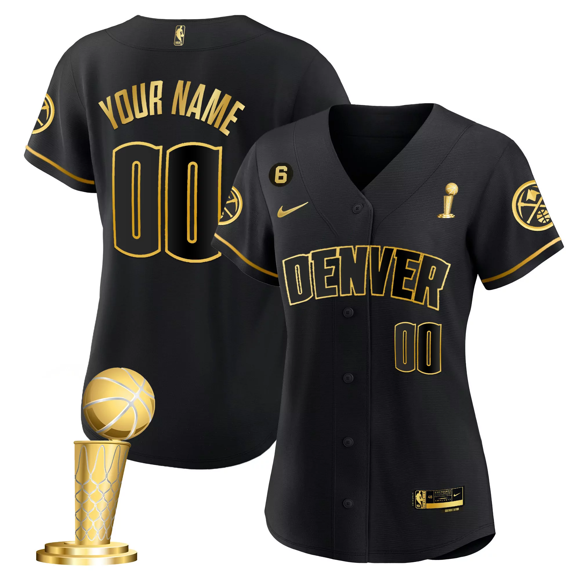 denver nuggets women s black 2023 finals custom name patch all stitched jersey