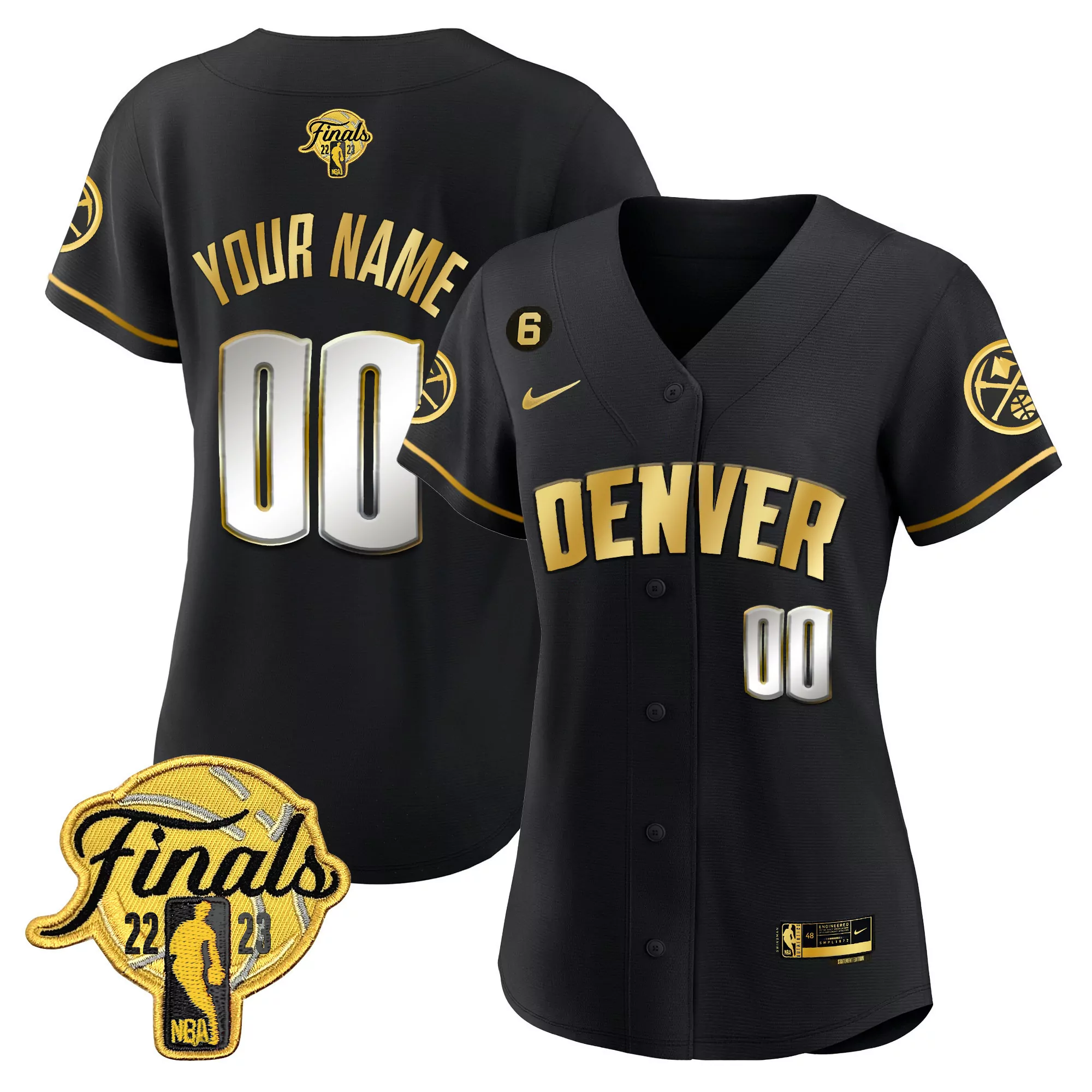 denver nuggets women s black 2023 finals custom name patch all stitched jersey