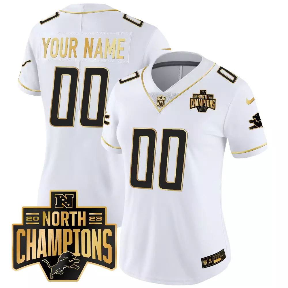 detroit lions 2023 nfc north champions custom jersey all stitched white name patch unisex style