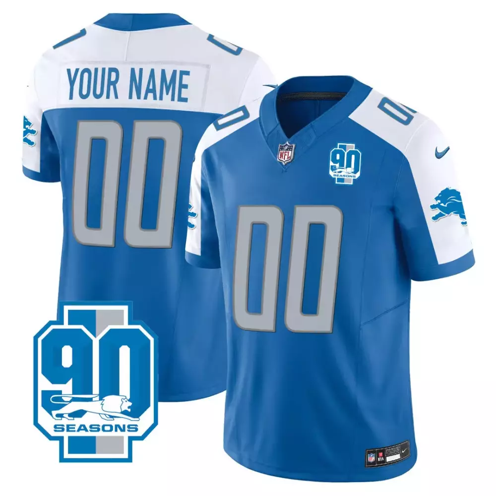 Detroit Lions Custom Light Blue Jersey | 90 Seasons Stitched Name Patch | Limited Edition Fan Gear for Men, Women & Youth