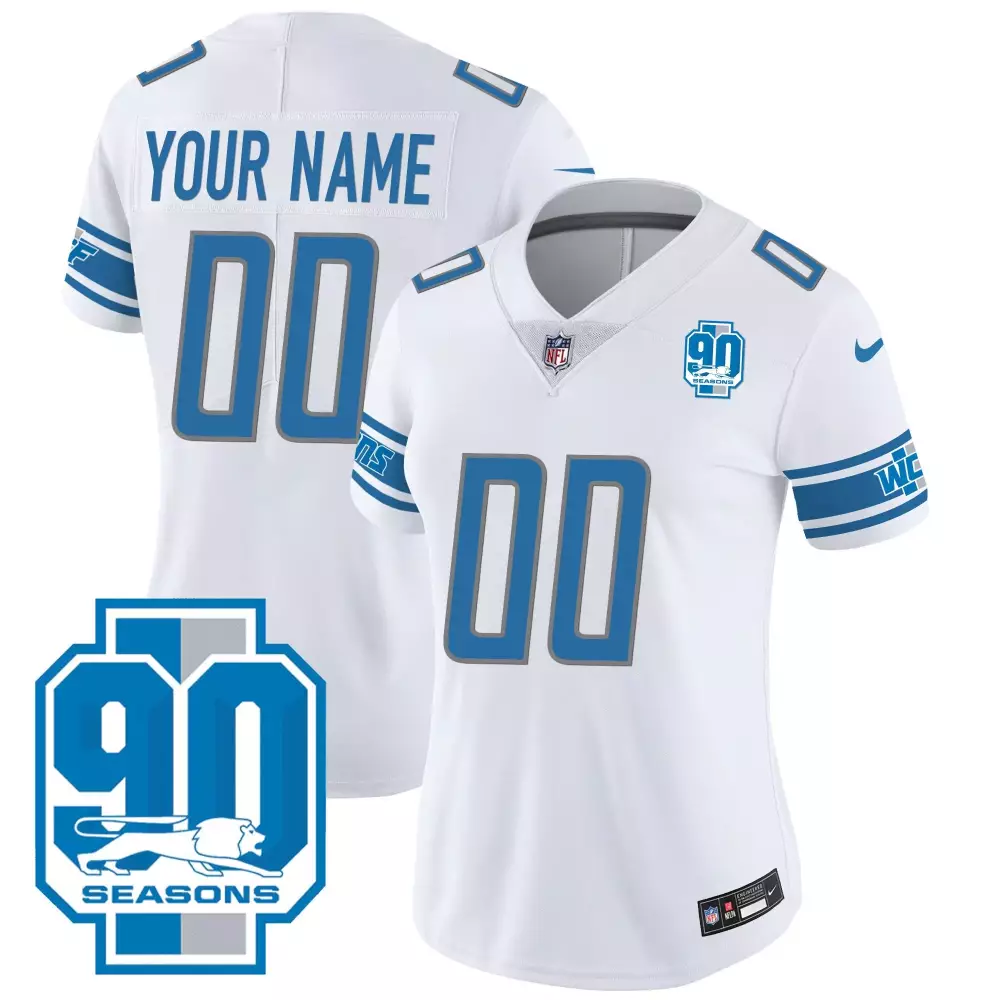 Detroit Lions White Custom Jersey | 90 Seasons Name Patch for Men | Perfect Game Day Gear