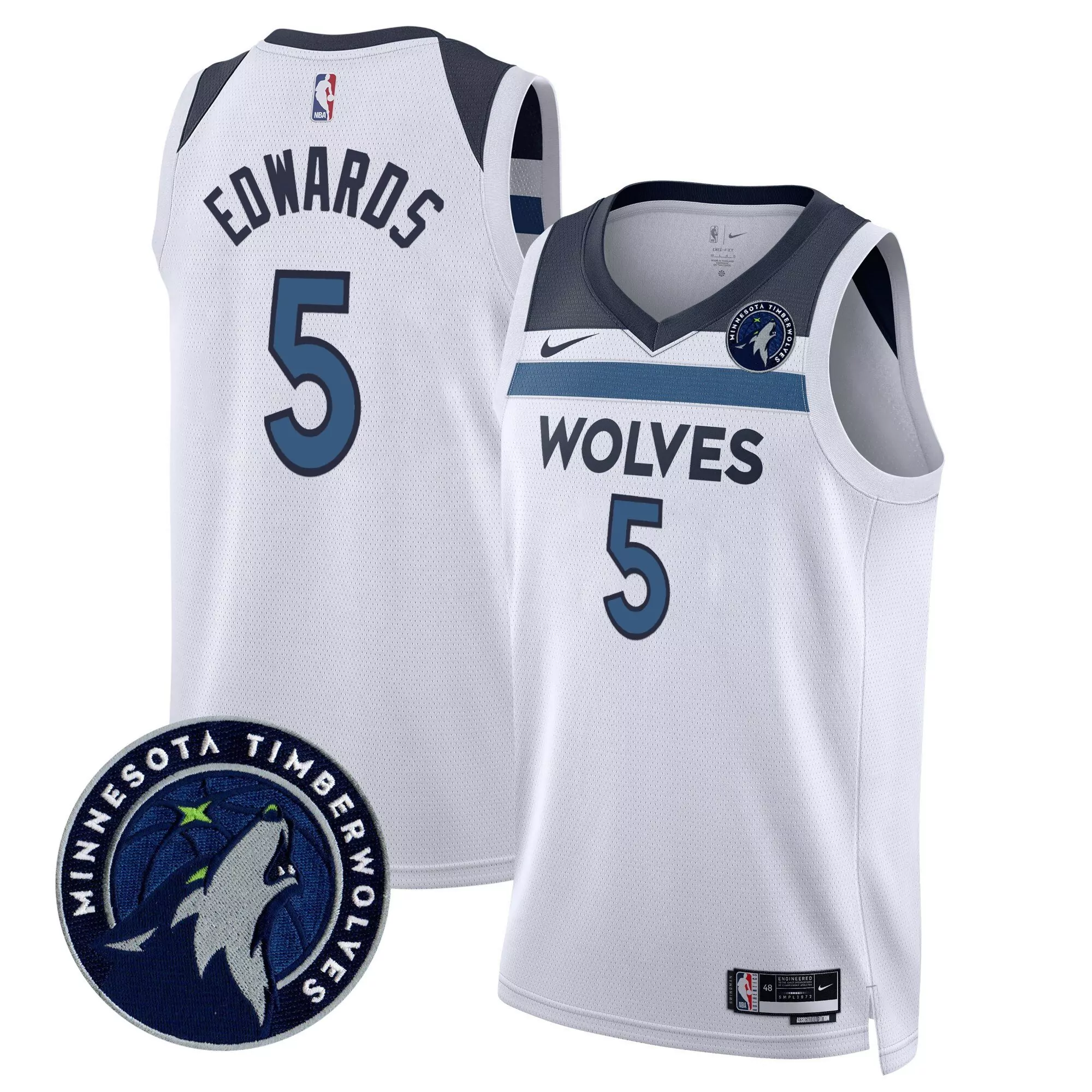 edwards 5 minnesota timberwolves white all stitched jersey men s style 2024 name patch