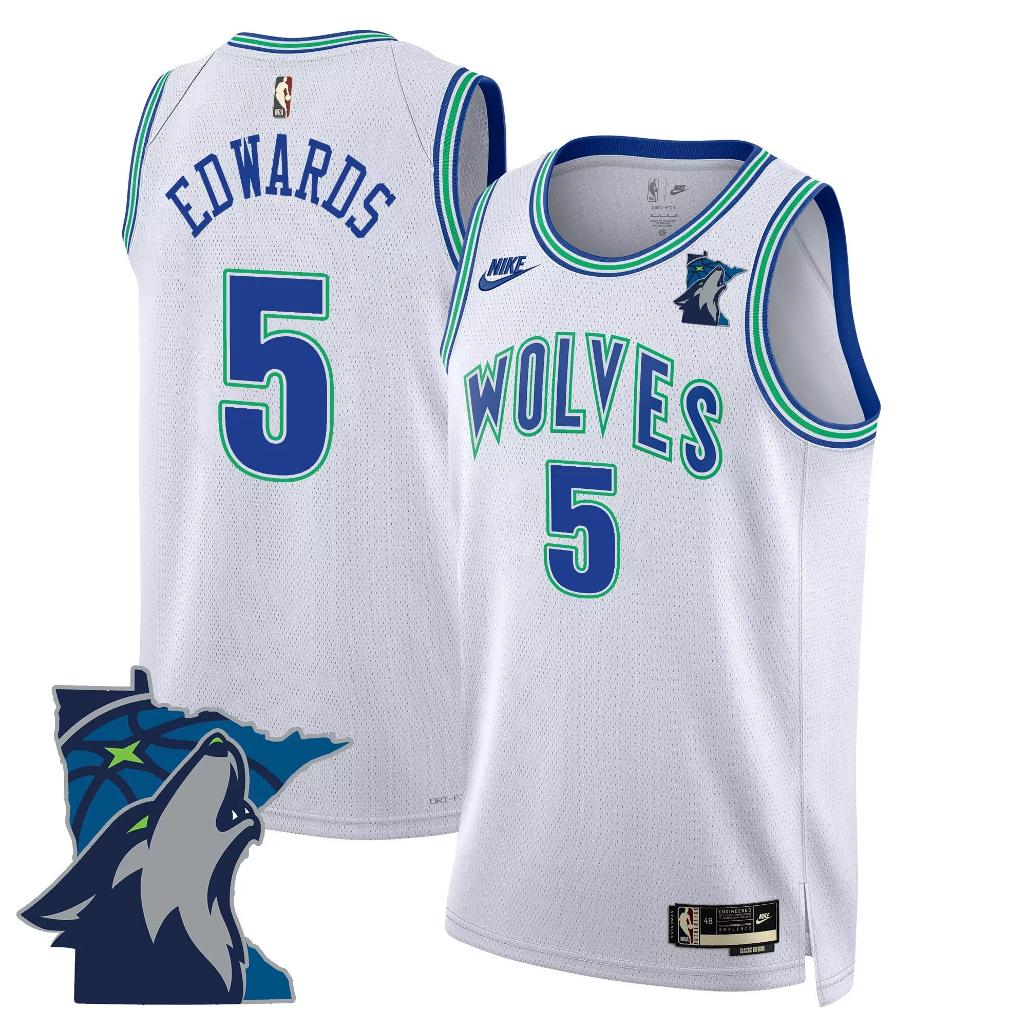 edwards 5 minnesota timberwolves white all stitched jersey men s style 2024 name patch