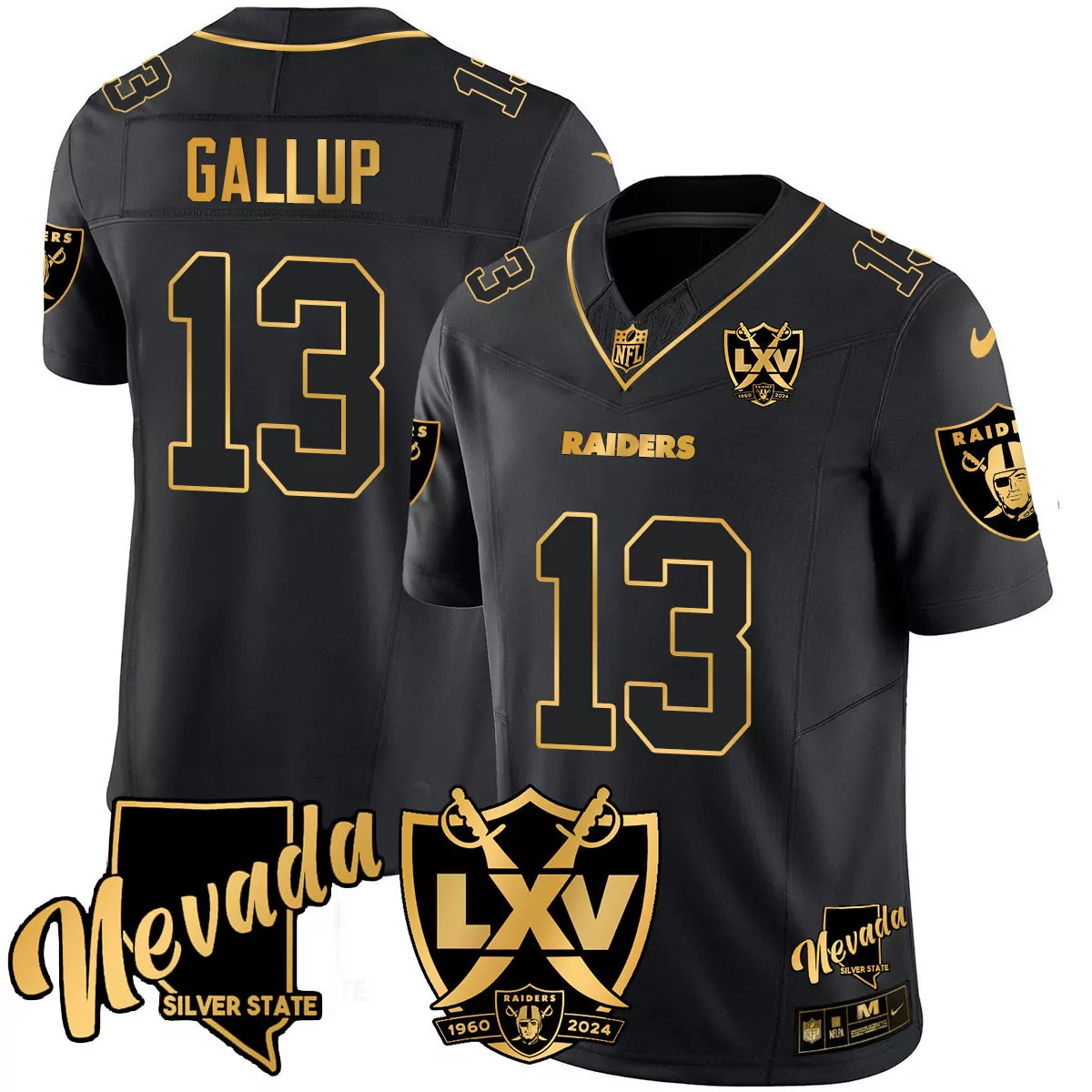 gallup 13 raiders black stitched jersey 2024 men s name patch style