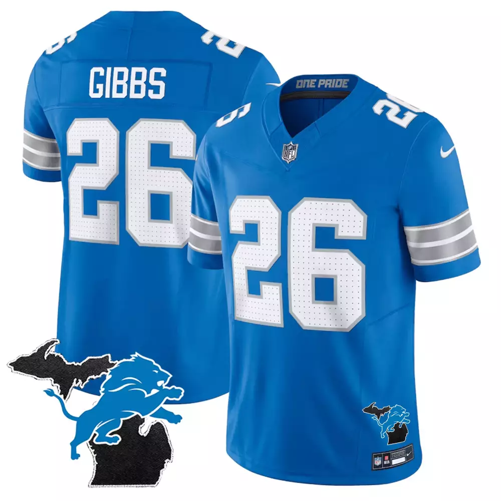 Gibbs 26 Detroit Lions 2024 Black Stitched Jersey | Motor City Style Name Patch | Fan Gear for Men | For Men, Women & Youth