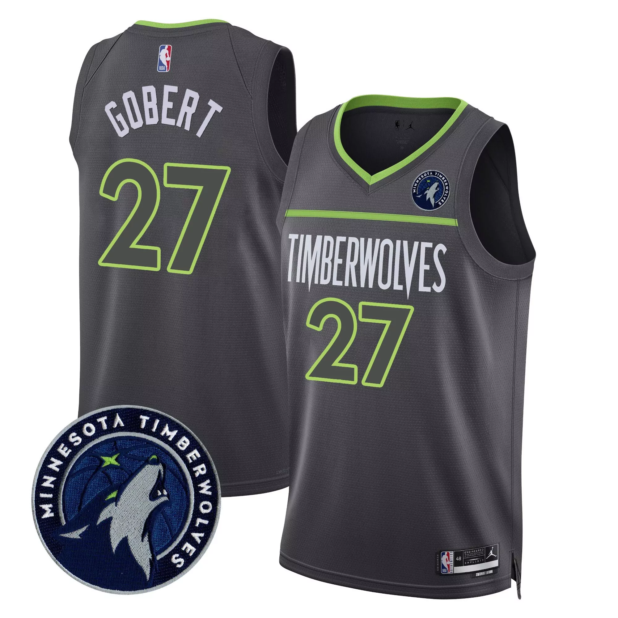 gobert 27 minnesota timberwolves black stitched jersey men s style name patch 2023