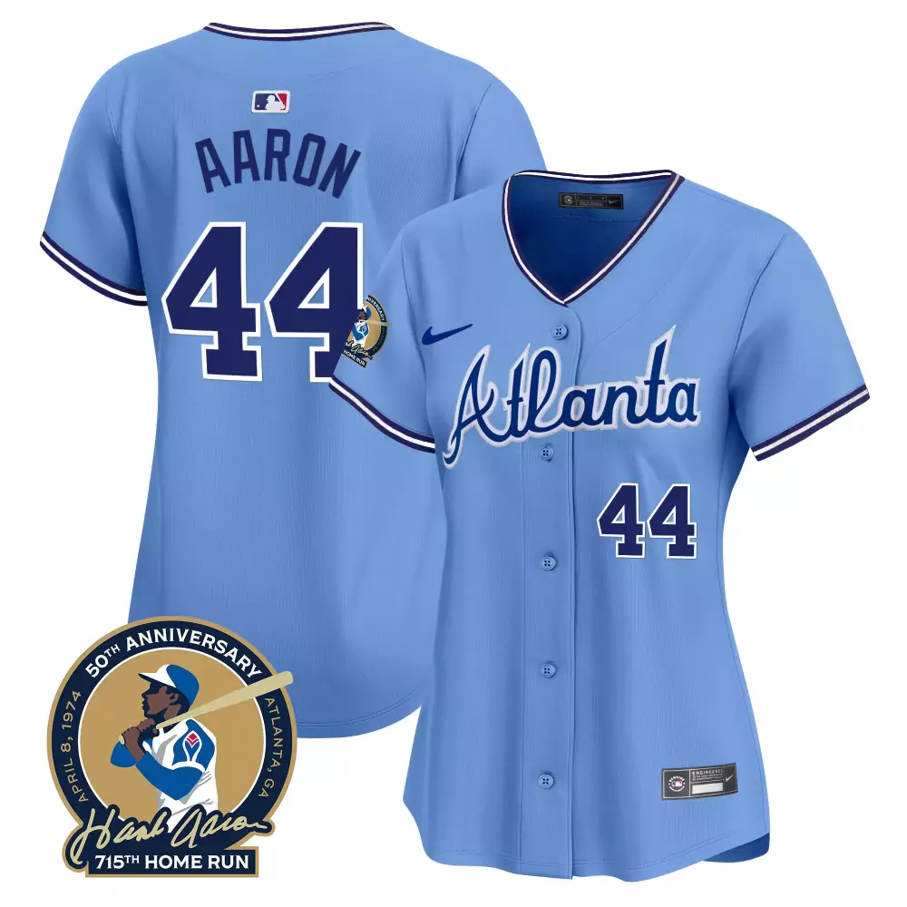 hank aaron 44 atlanta braves women s black stitched jersey 1974 50th anniversary name patch